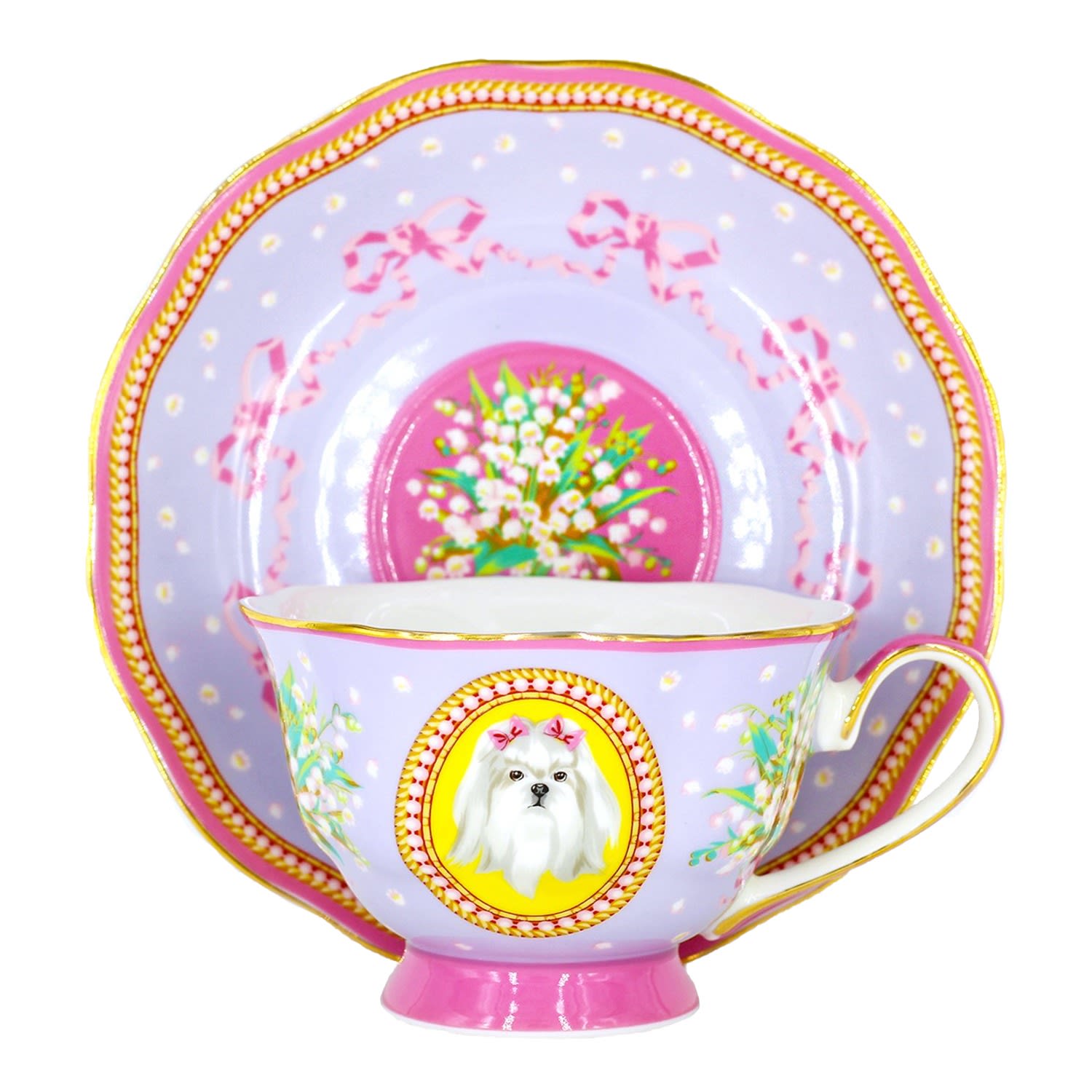 Pink / Purple Princess Teacup & Saucer Poppy Angeloff