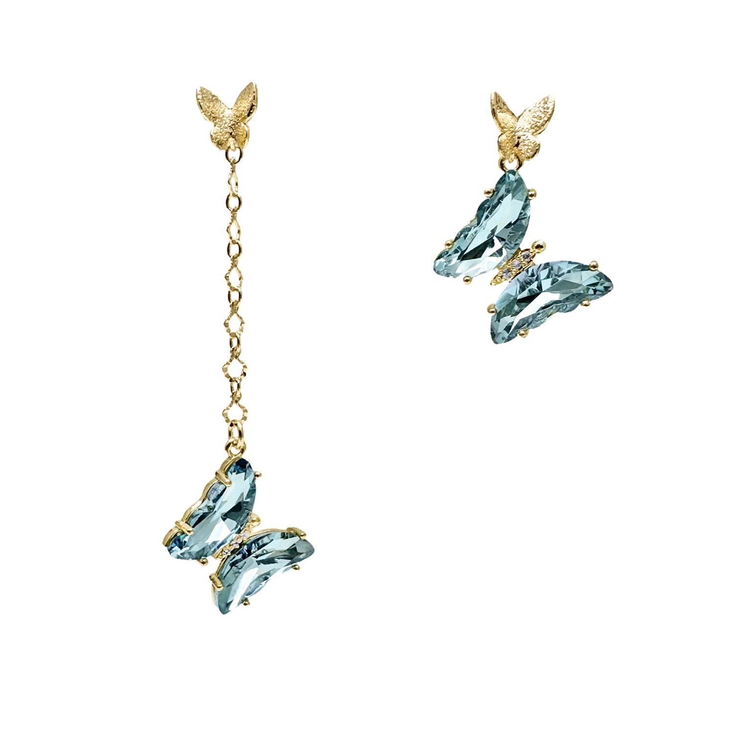 Farra Women's Blue Swarovski Butterfly Asymmetric Earrings