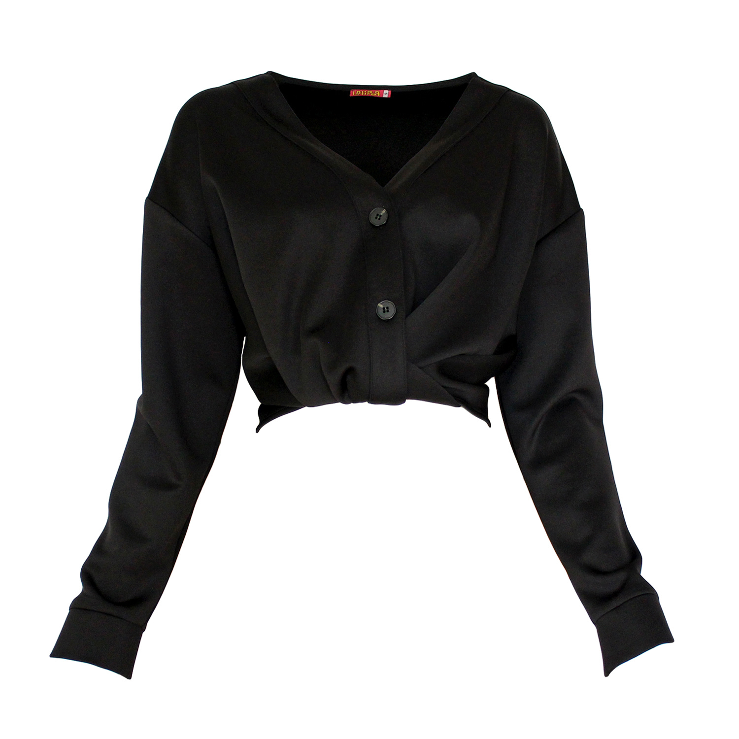 Lalipop Design Women's Black Cropped Shirt With Draped Front Detail In Black