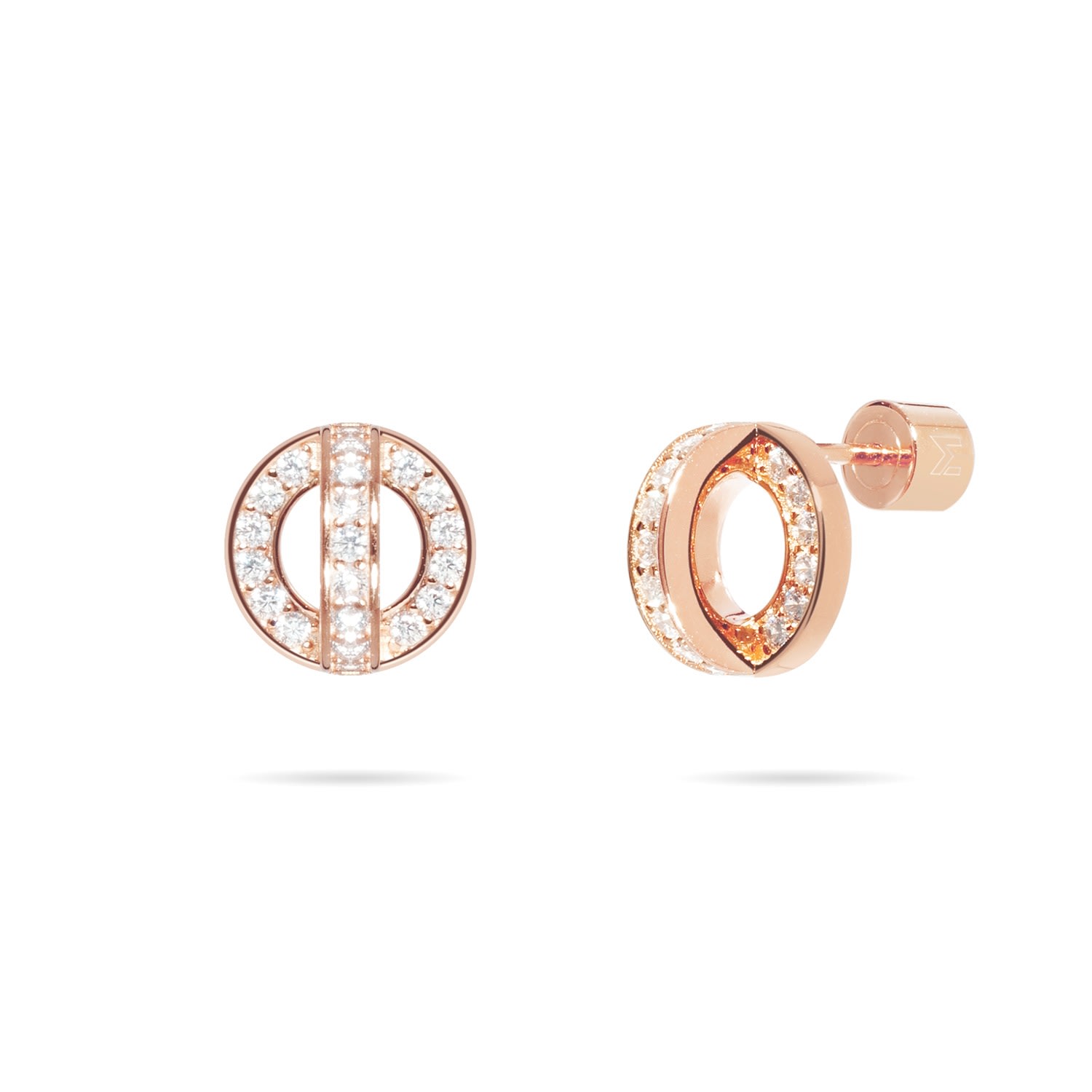 Women’s Circle And Arc Pave Cz Stud Earrings - Rose Gold Meulien