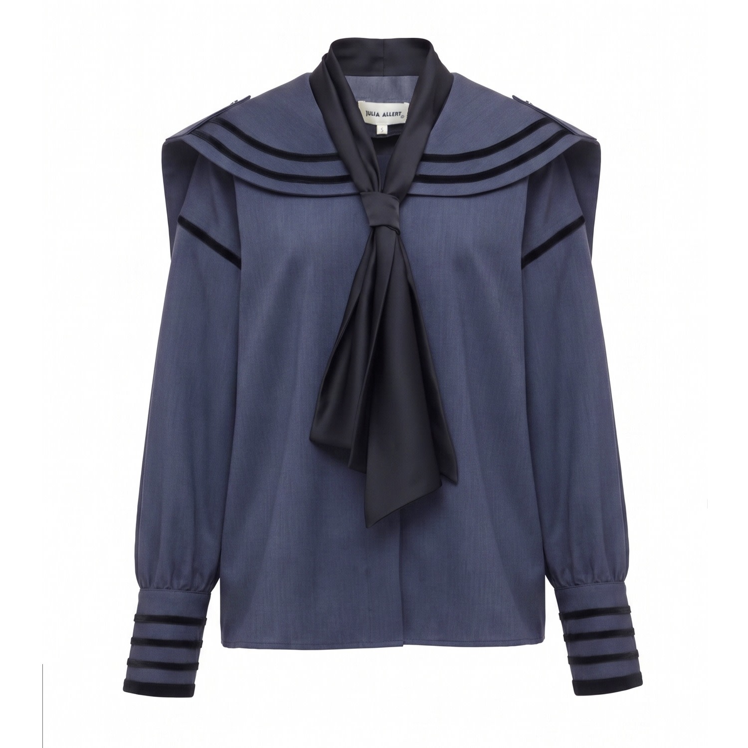 Julia Allert Women's Contrast Piping Sailor Collar Tie Front Blouse – Blue