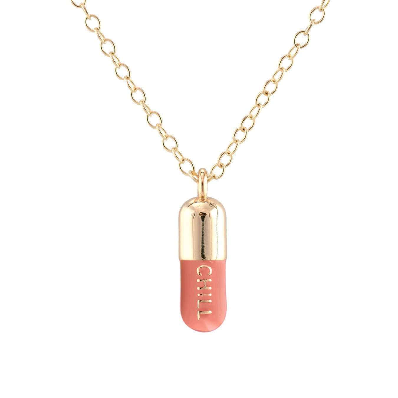 Women’s Pink / Purple / Rose Gold Chill Pill Enamel Necklace Gold Filled & Pink Sky Enamel Kris Nations