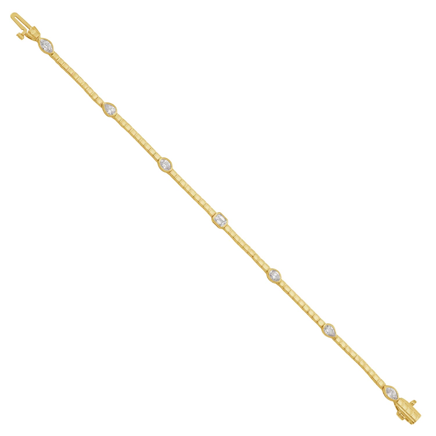 Artisan Women's Gold / White Mixed Shape Diamond Station Bracelet In 18k Yellow Gold – Elegant Bezel Set Des In Gold