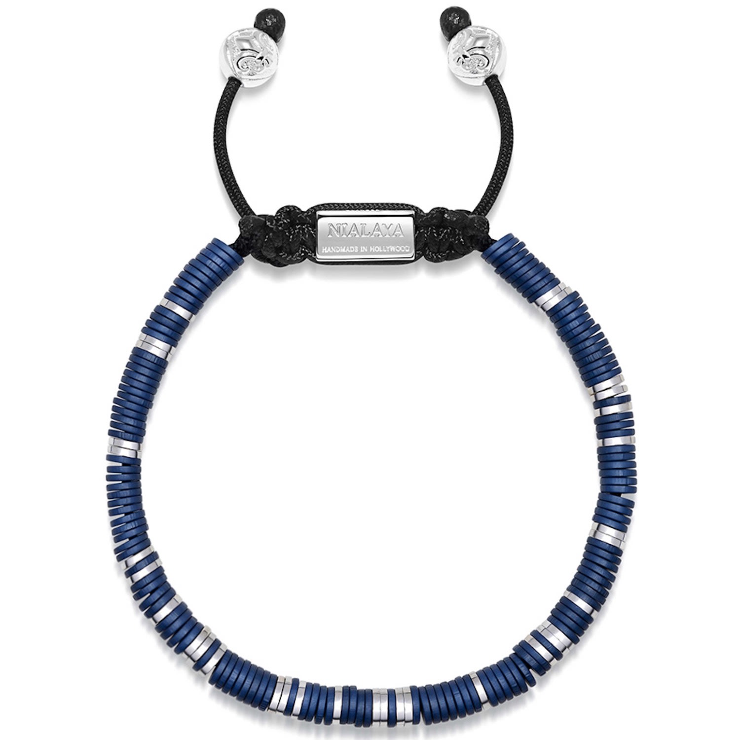 Blue / Silver Men’s Beaded Bracelet With Dark Blue And Silver Disc Beads Nialaya