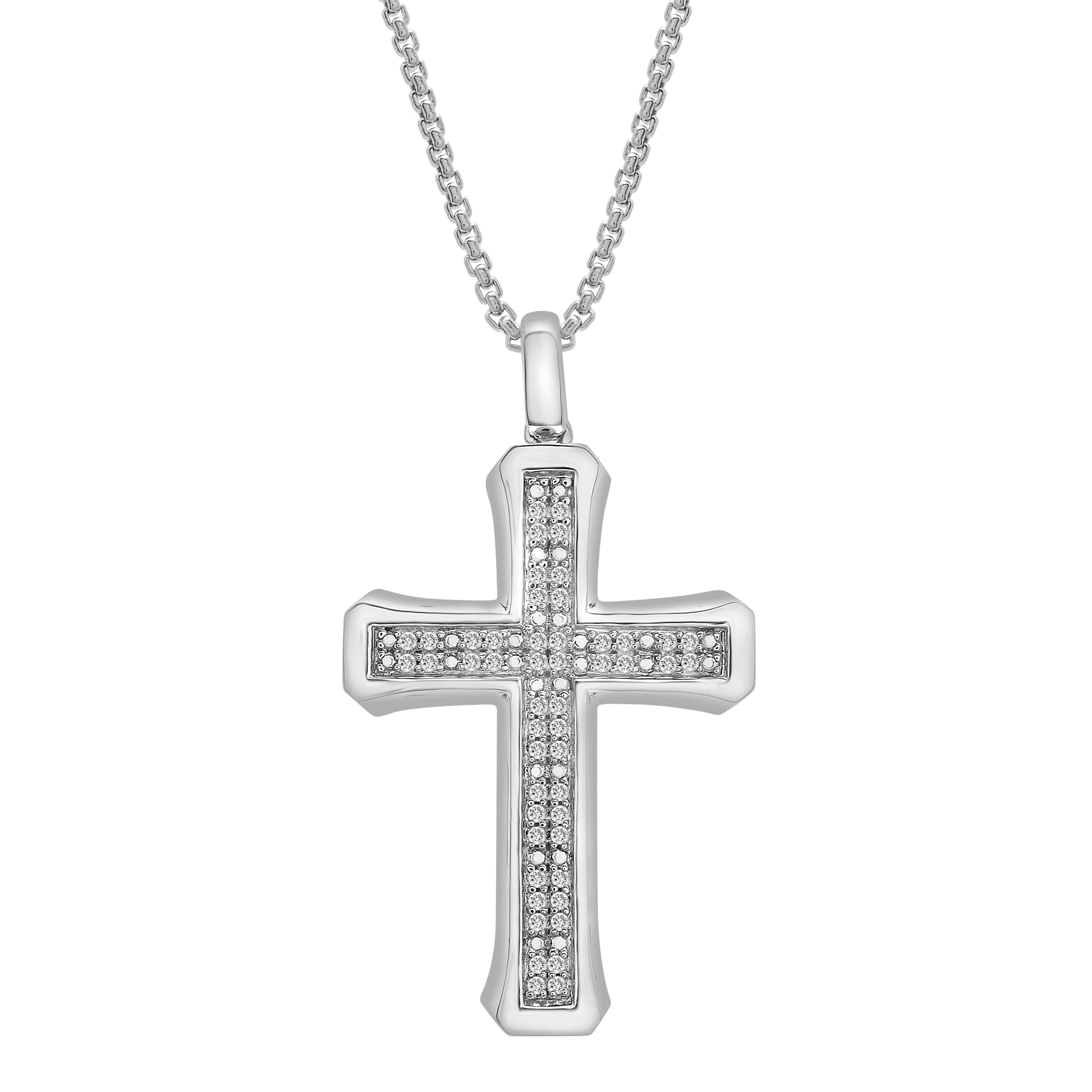 White / Silver Diamond Men’s Cross Pendant In Sterling Silver Miki & Jane