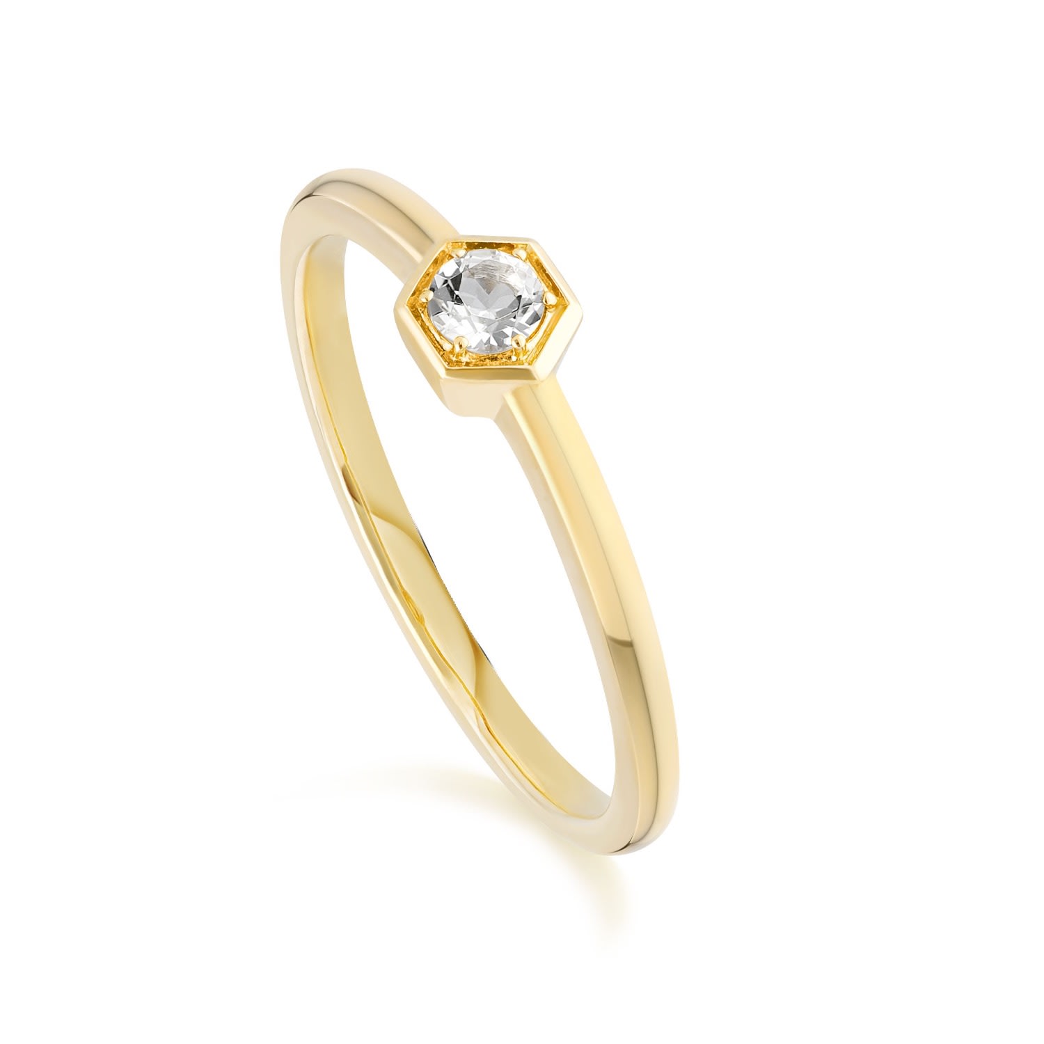 Women’s Honeycomb White Topaz Solitaire Ring In Yellow Gold Gemondo