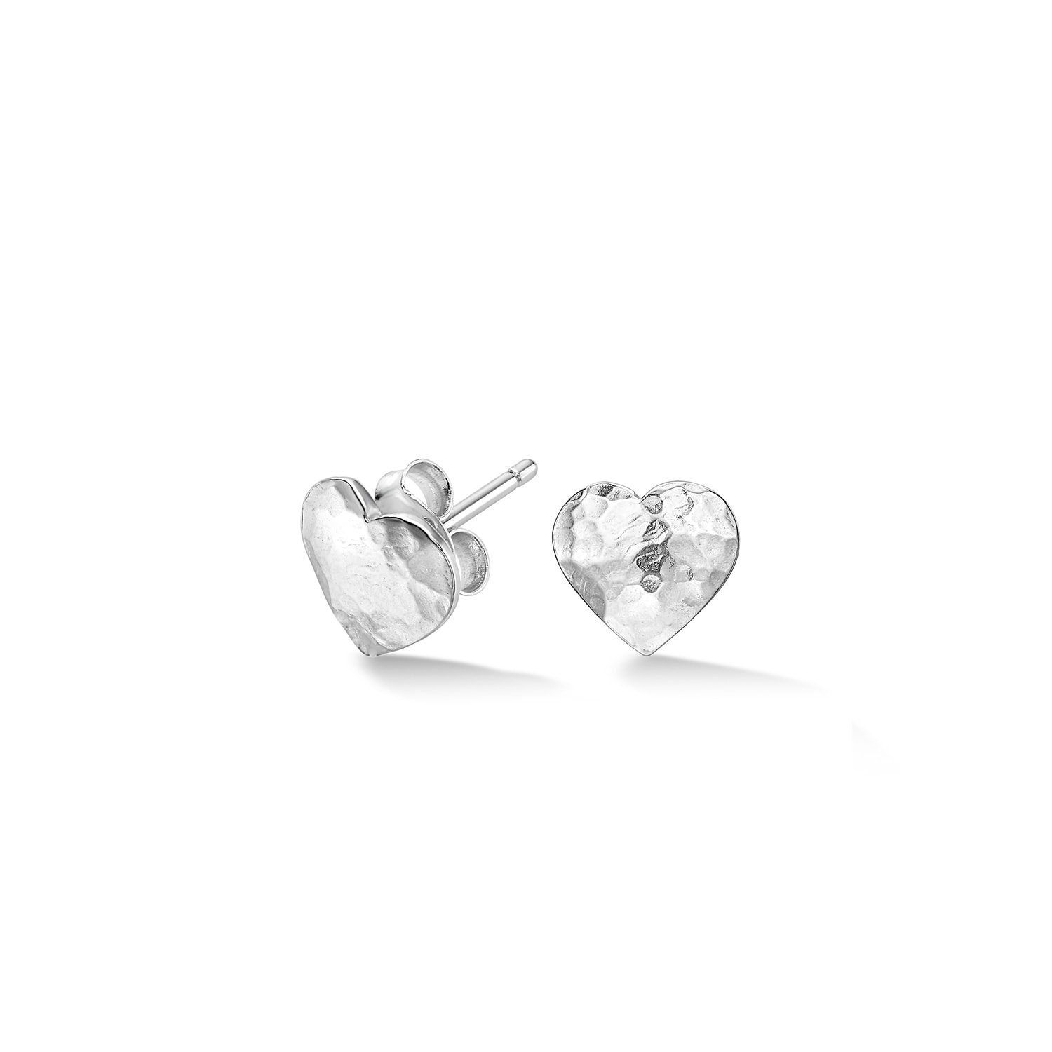 Dower & Hall Women's Hammered Flat Heart Nomad Studs In Sterling Silver In Silver