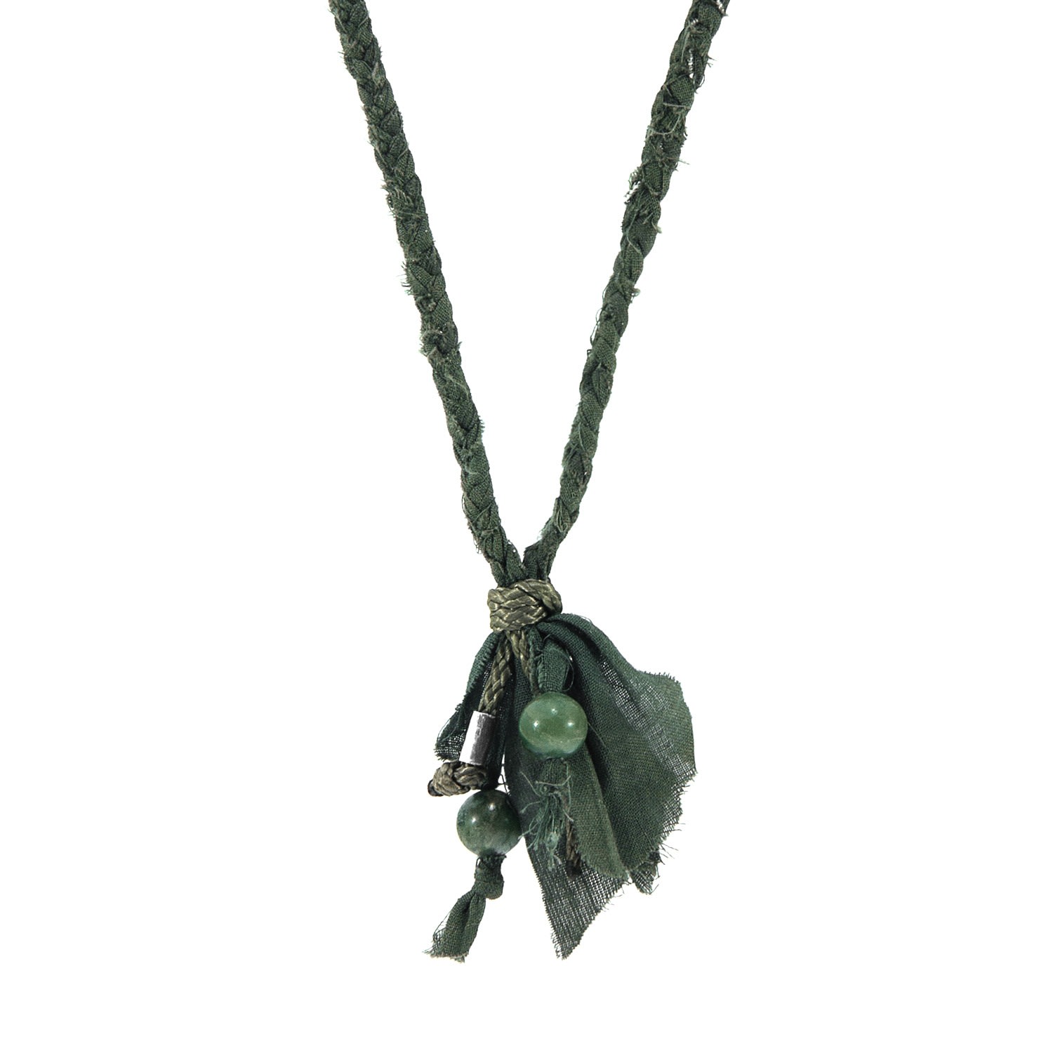 Men’s Green Jade Marcus Silver, Stone & Braided Cotton Voile Skinny Necklace X Wrap Bracelet Anchor & Crew