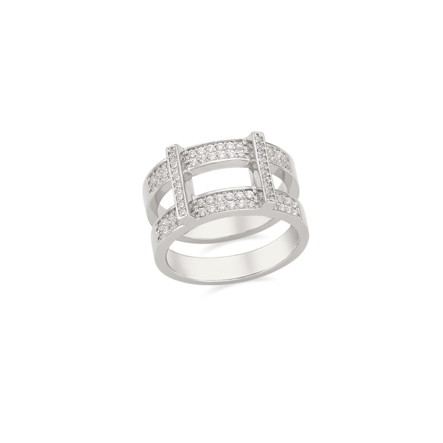 Women’s Rascas R1 Double Stacked Cubic Moderno Ring In White Gold 925 Silver Ille Lan