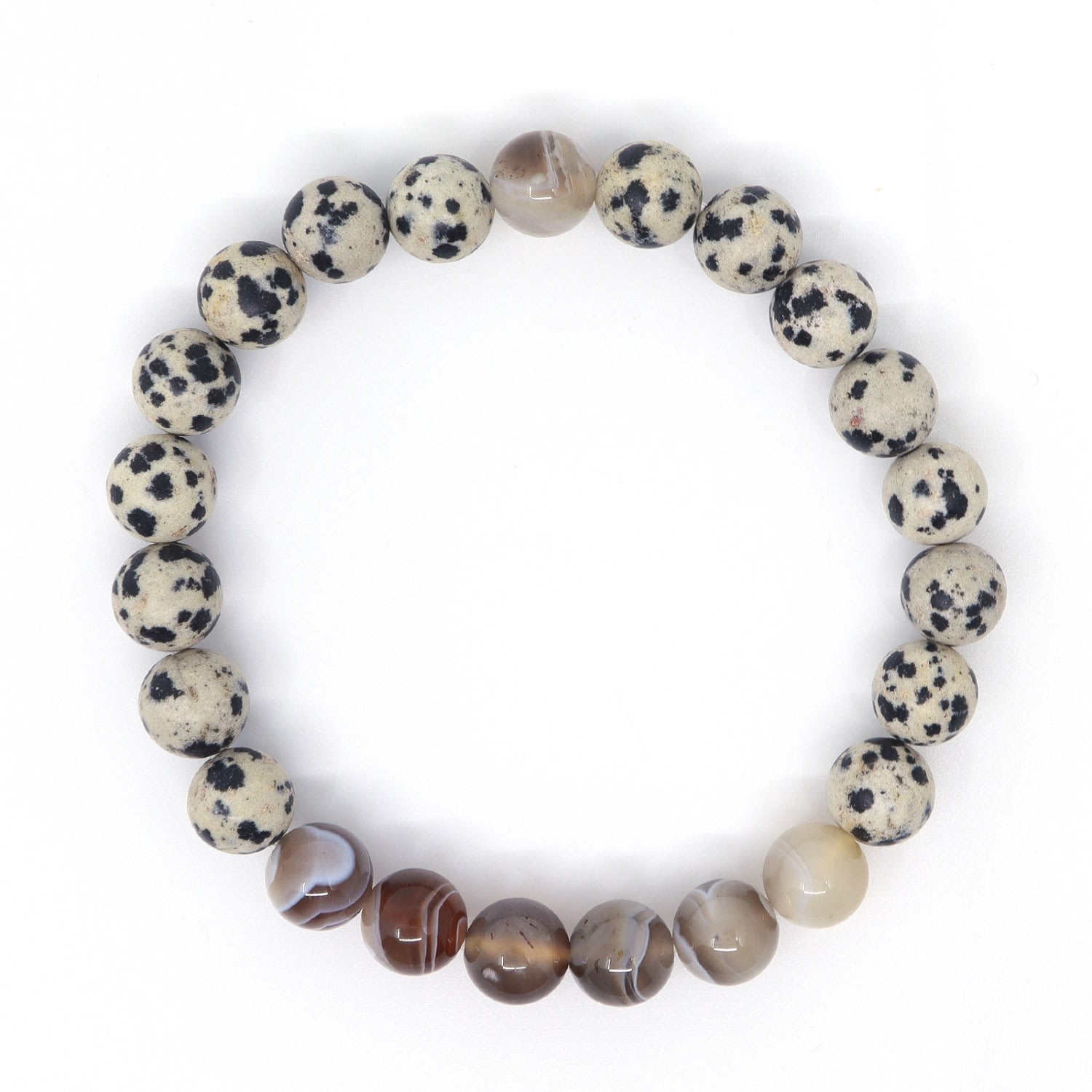 Shar Oke Men's Black / Brown / Neutrals Dalmatian Jasper & Botswana Agate Beaded Bracelet In Black/brown