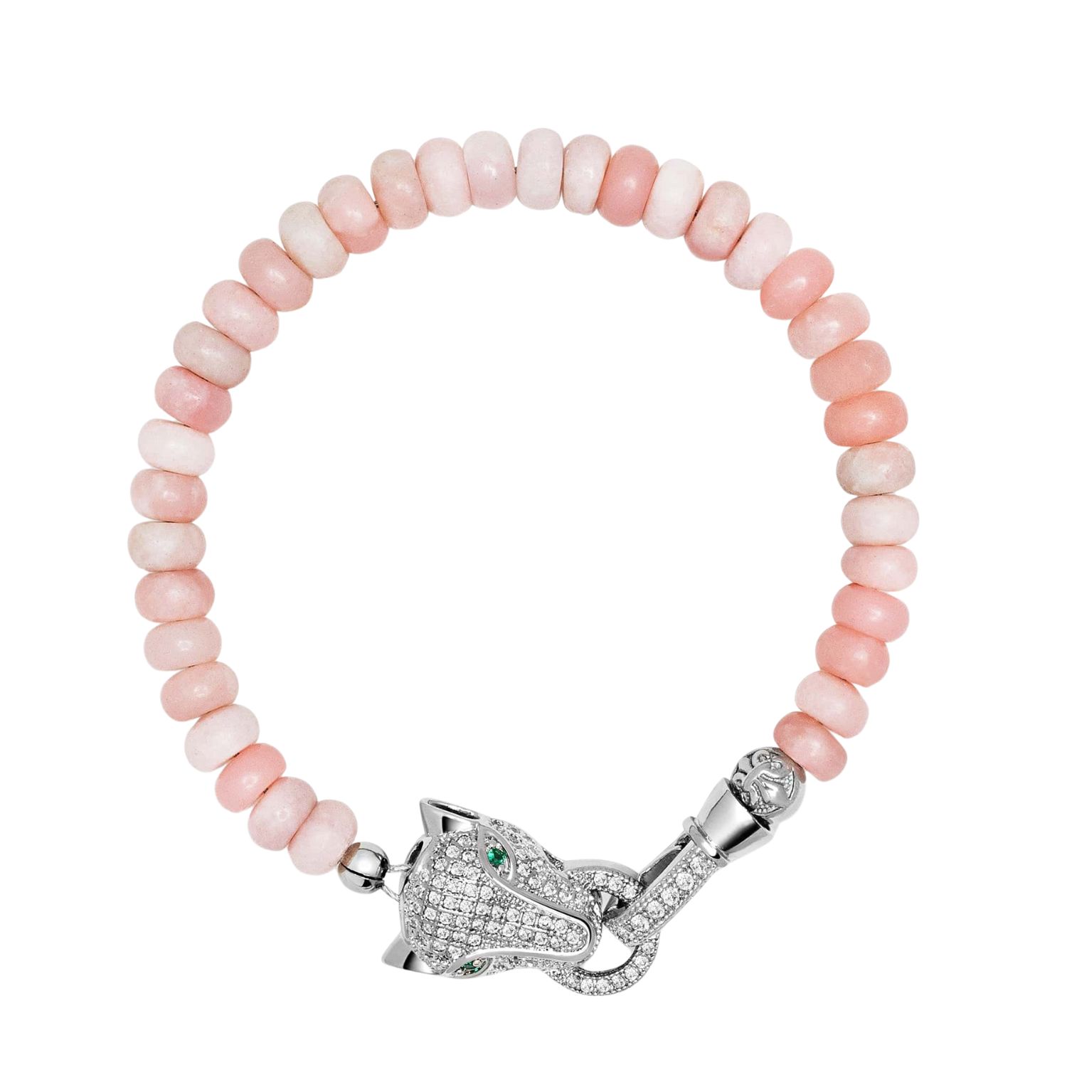 Nialaya Women's Pink / Silver Pink Opal Bracelet With Panther Head In Pink