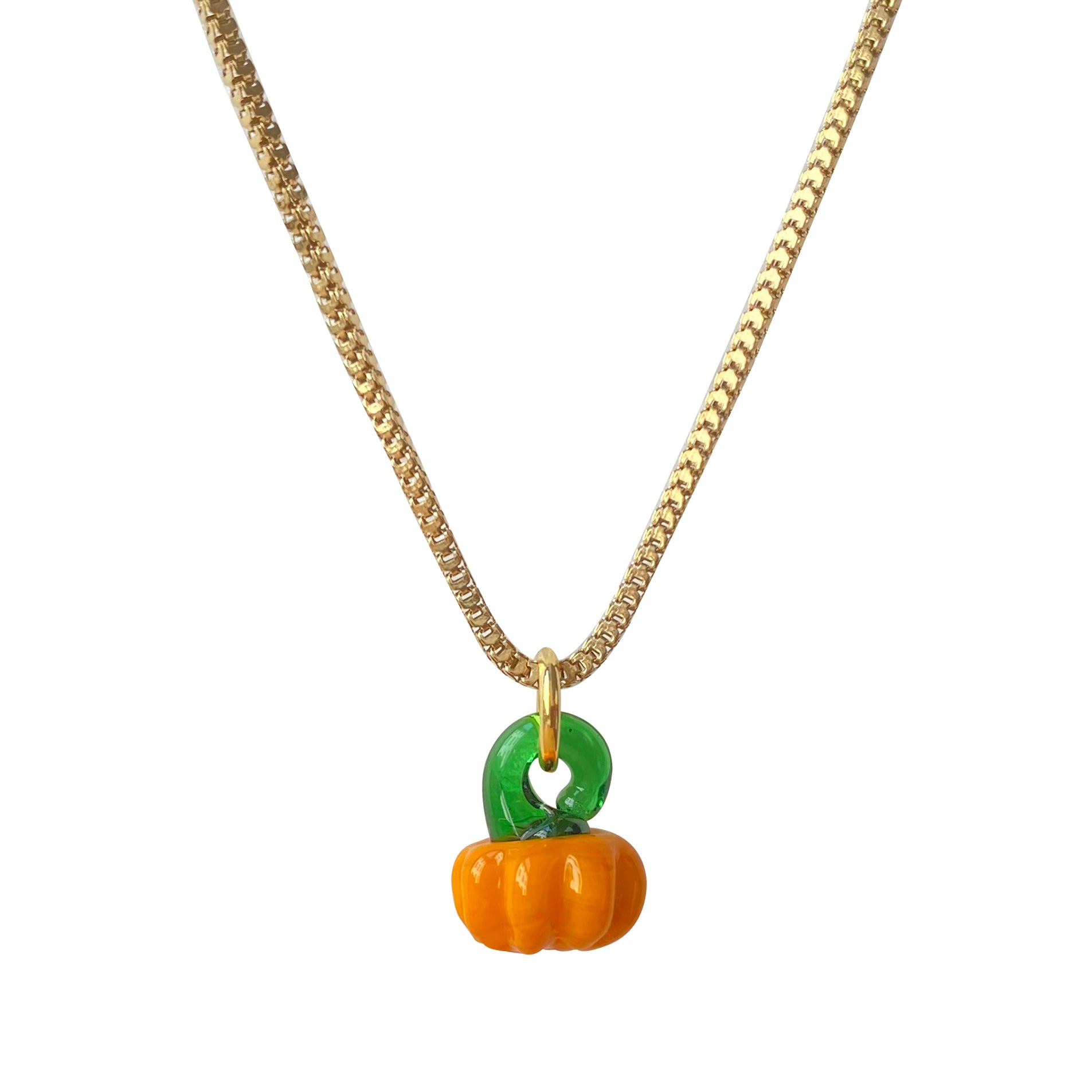 Smilla Brav Women's Gold / Green / Yellow Murano Glass Pumpkin Necklace Halloween