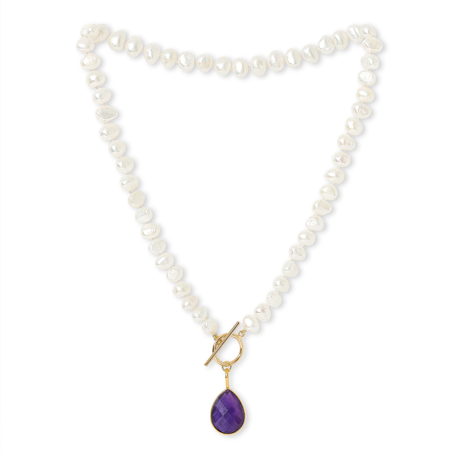 Pearls Of The Orient Online Women's White / Yellow Clara Cultured Irregular Freshwater Pearl Necklace With Amethyst Gold Vermeil In Multi