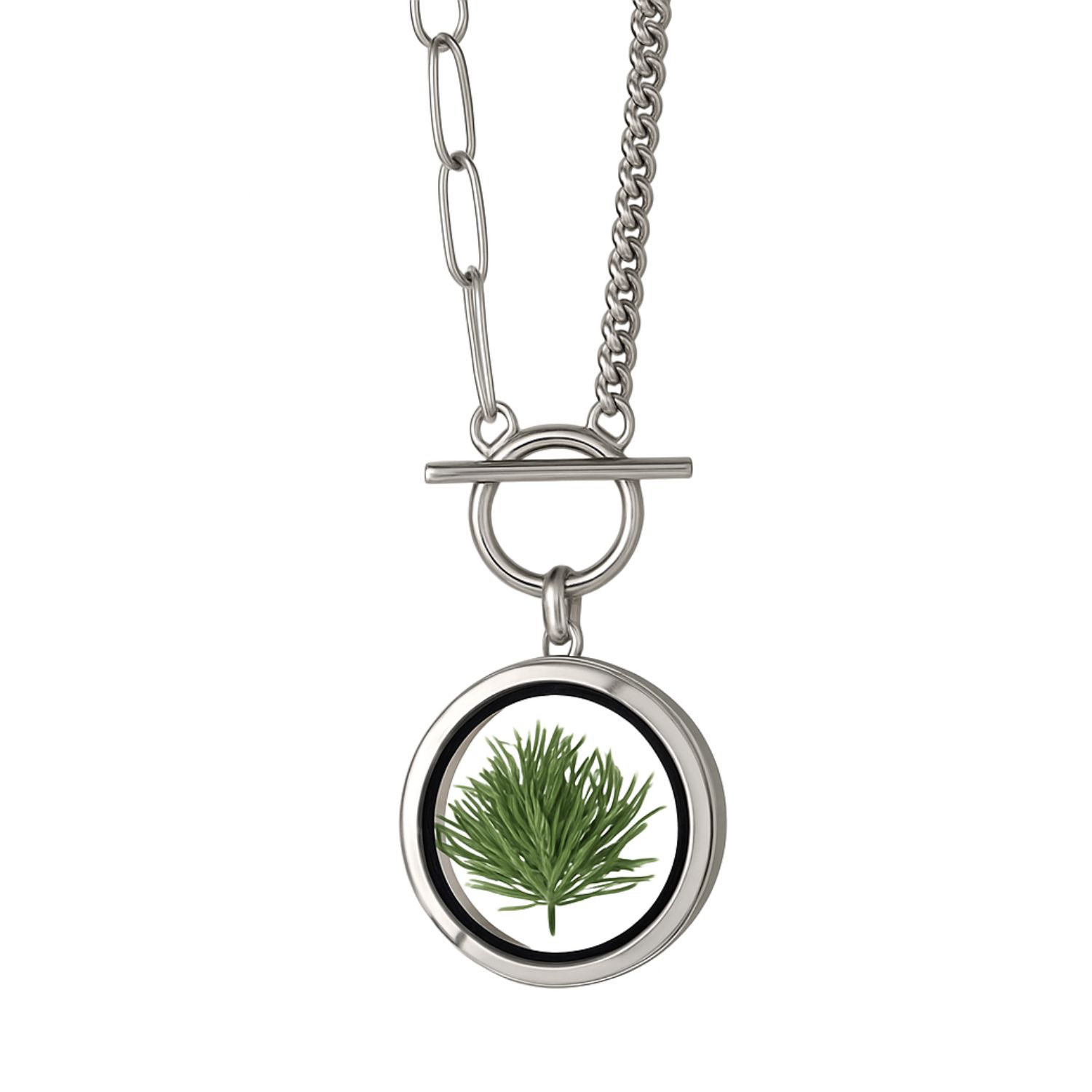 My Little Nature Women's Silver / Green Neklace With Pine Needless - Handmade Necklace In Silver