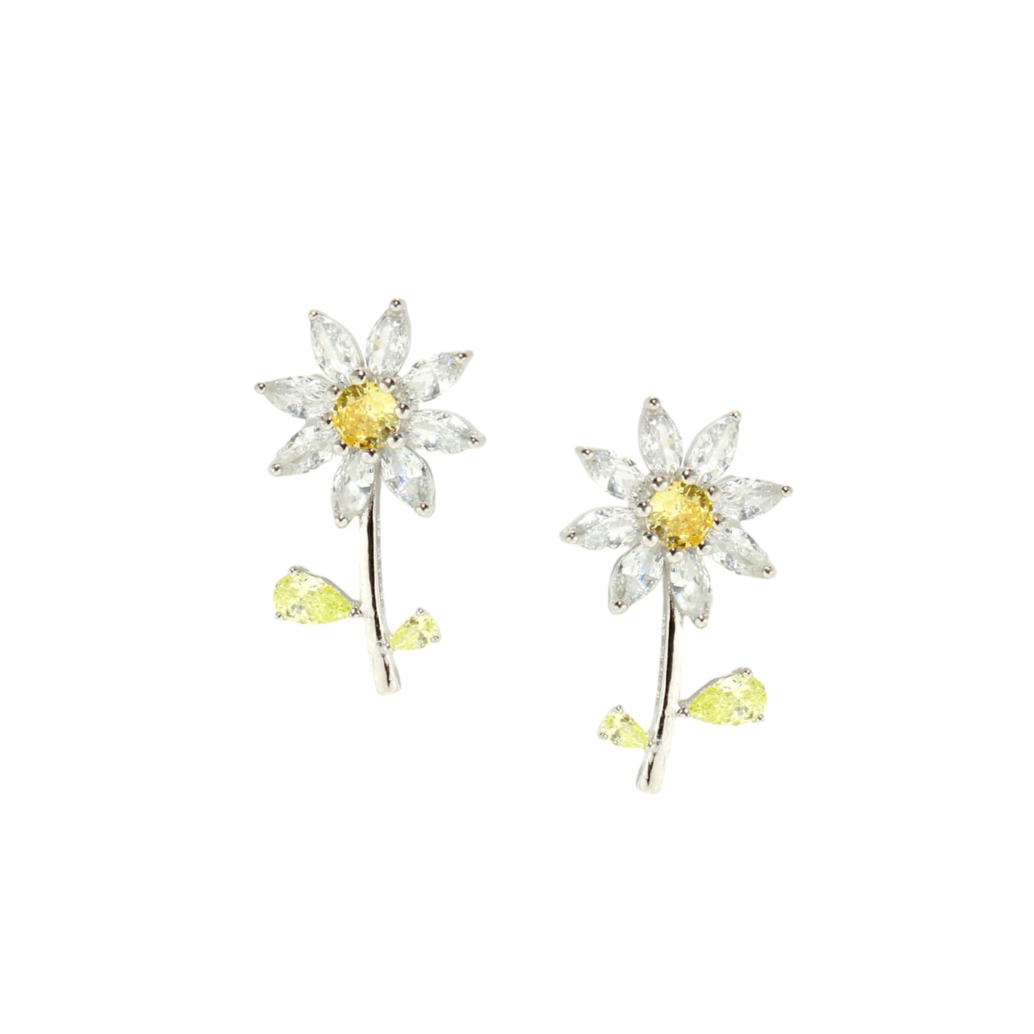 I'mmany London Women's White Garden Tales Crystal Daisy Sterling Silver Stud Earrings, Clear