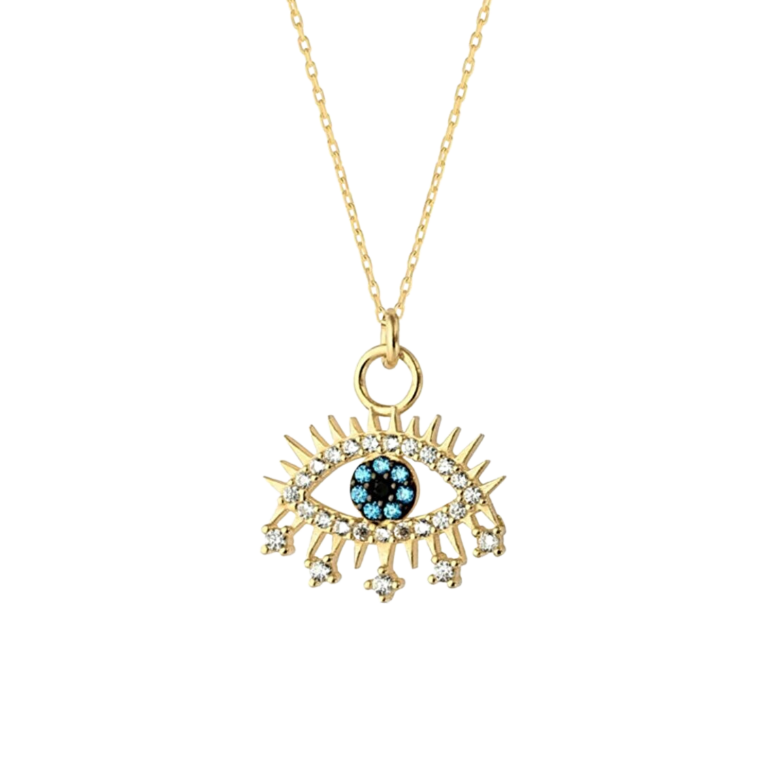 Women’s Evil Eye Earring Blue Eye Sterling Silver Pendant Eyelash Necklace - Gold Spero London