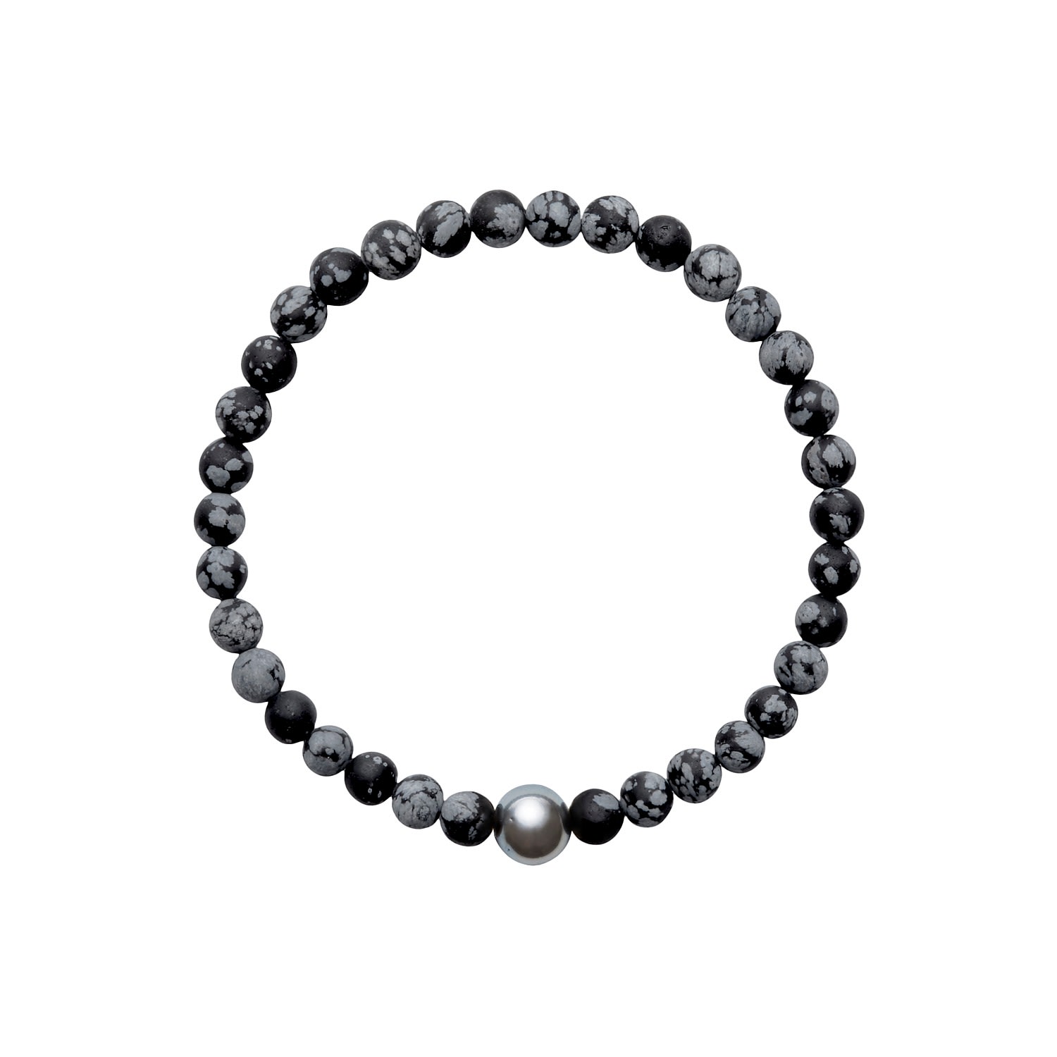 Black / White / Grey Aro Men’s Tahitian Pearl & Snowflake Obsidian Bracelet Ora Pearls