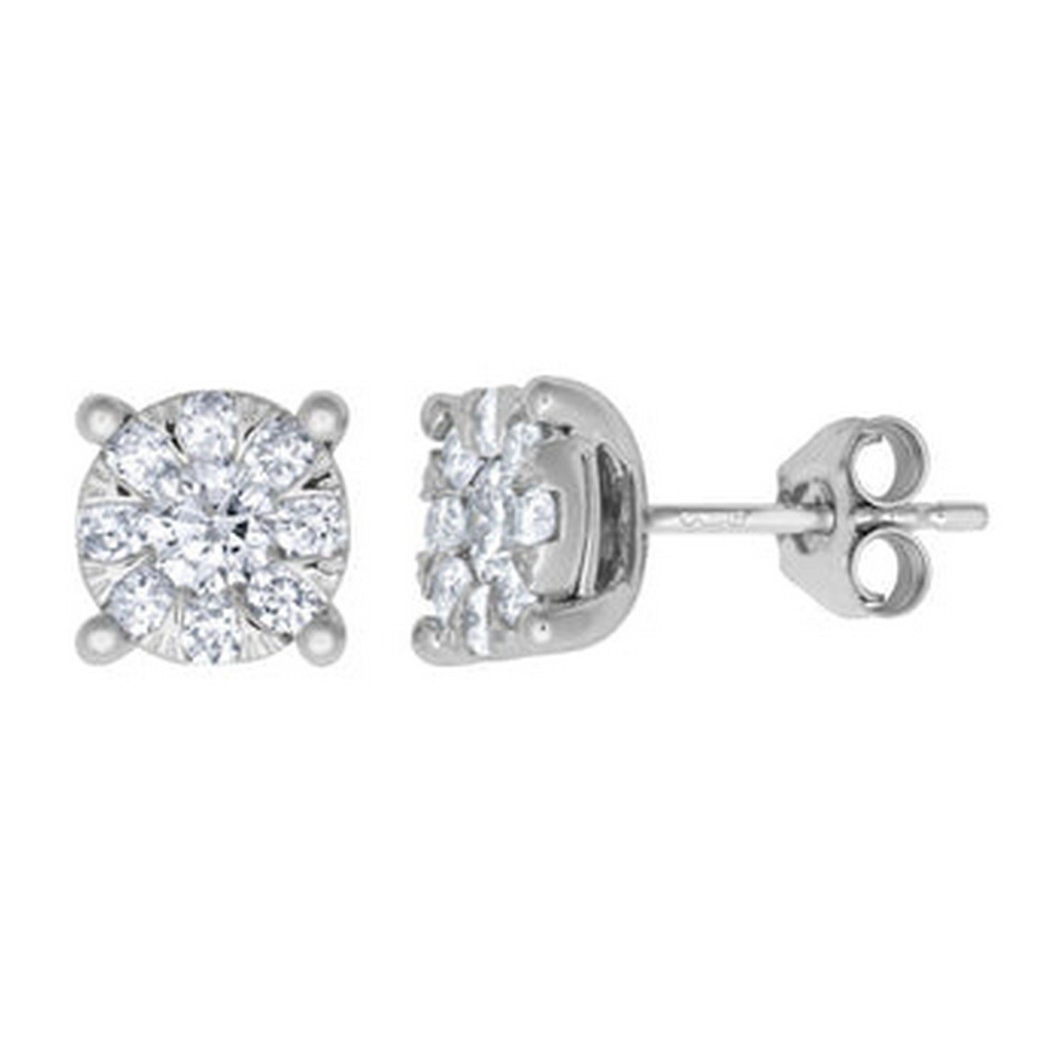 Women’s White Diamond Round Halo Cluster Earrings Cervin Blanc