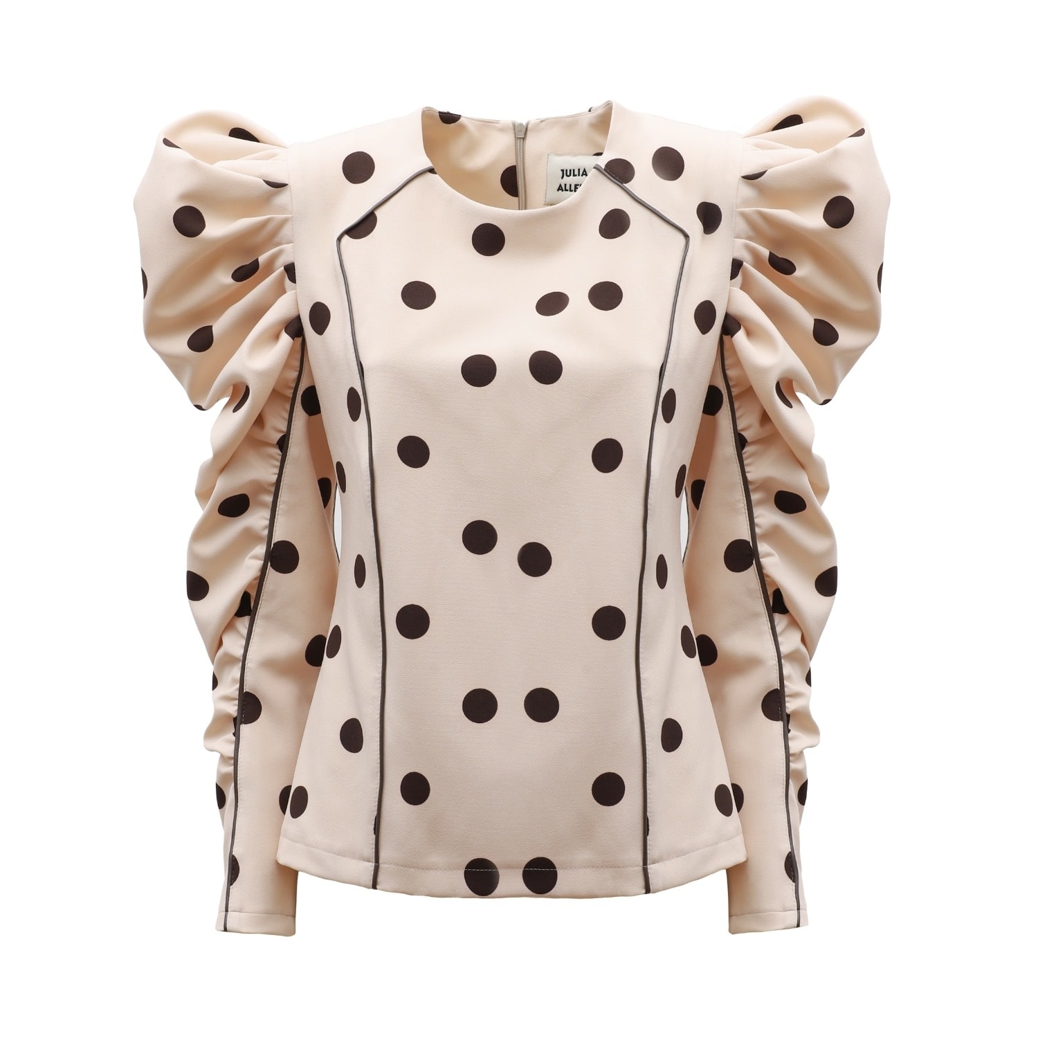 Julia Allert Women's Neutrals Dramatic Top With Voluminous Sleeves Polka Dot Beige In Beige