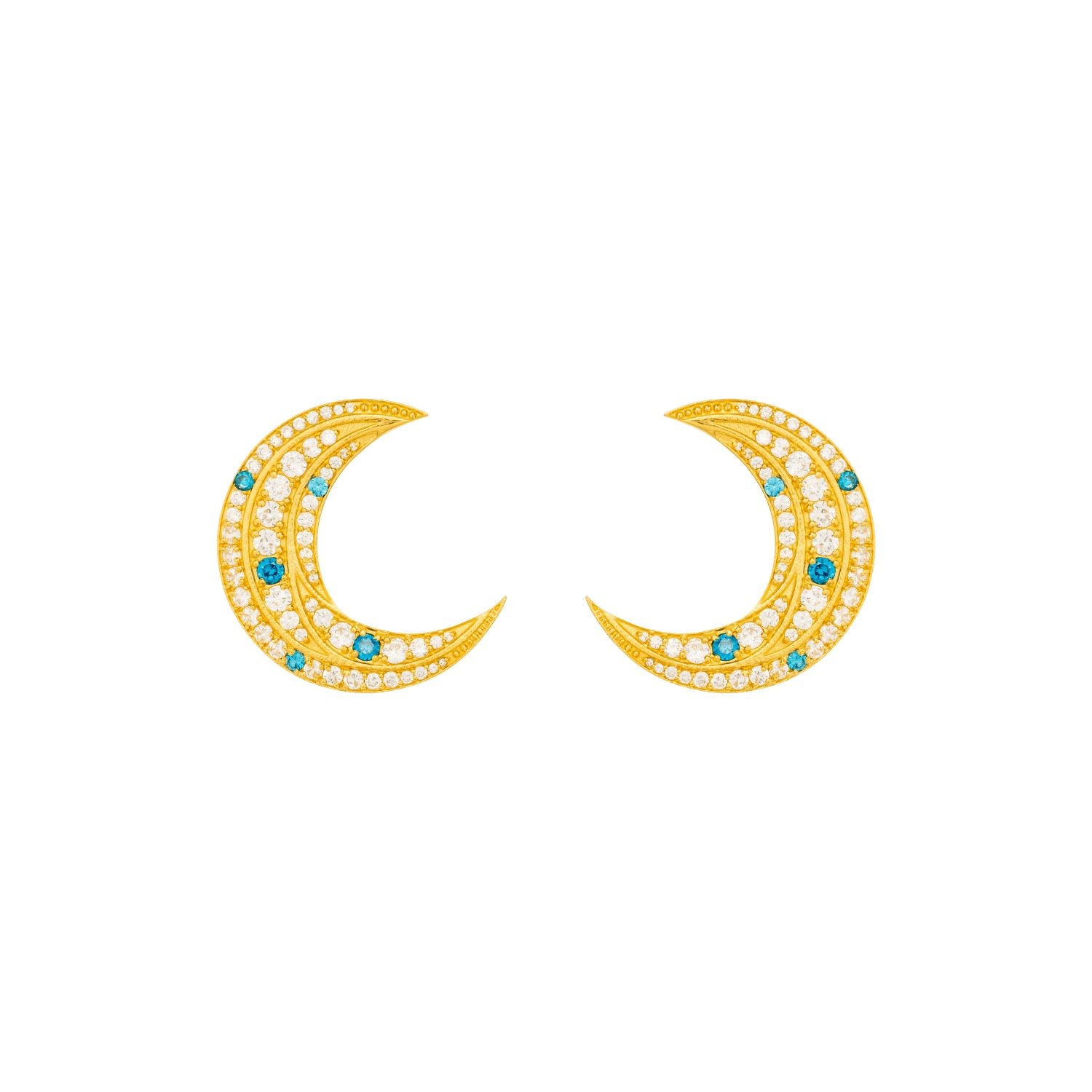 Women’s White / Blue / Gold White & Blue Moon Party Earrings Lavani Jewels