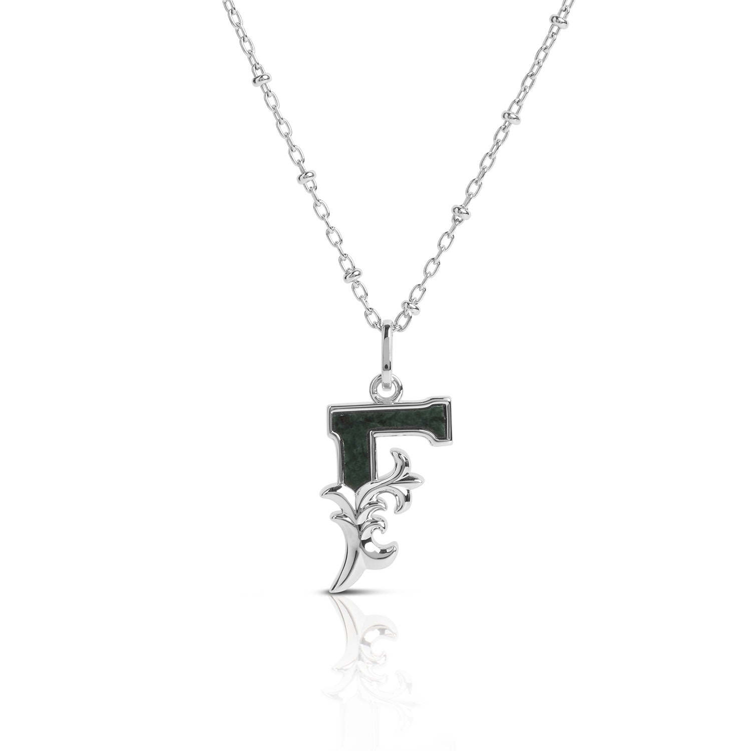 Kasun Women's Solid Silver F Initial Necklace With Green Marble In Silver