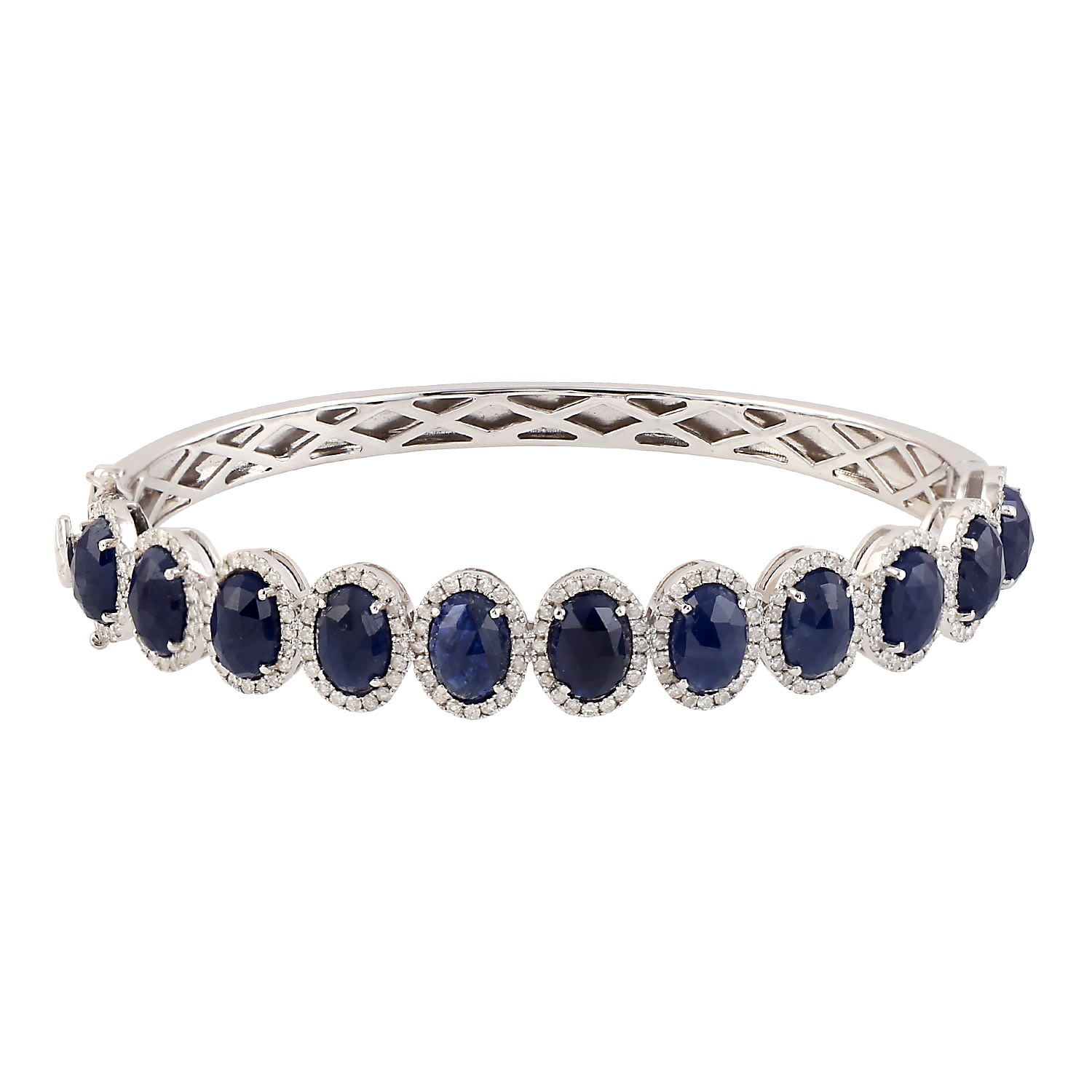 Women’s Blue / White White Gold Blue Sapphire Diamond Designer Bangle Handmade Jewelry Artisan