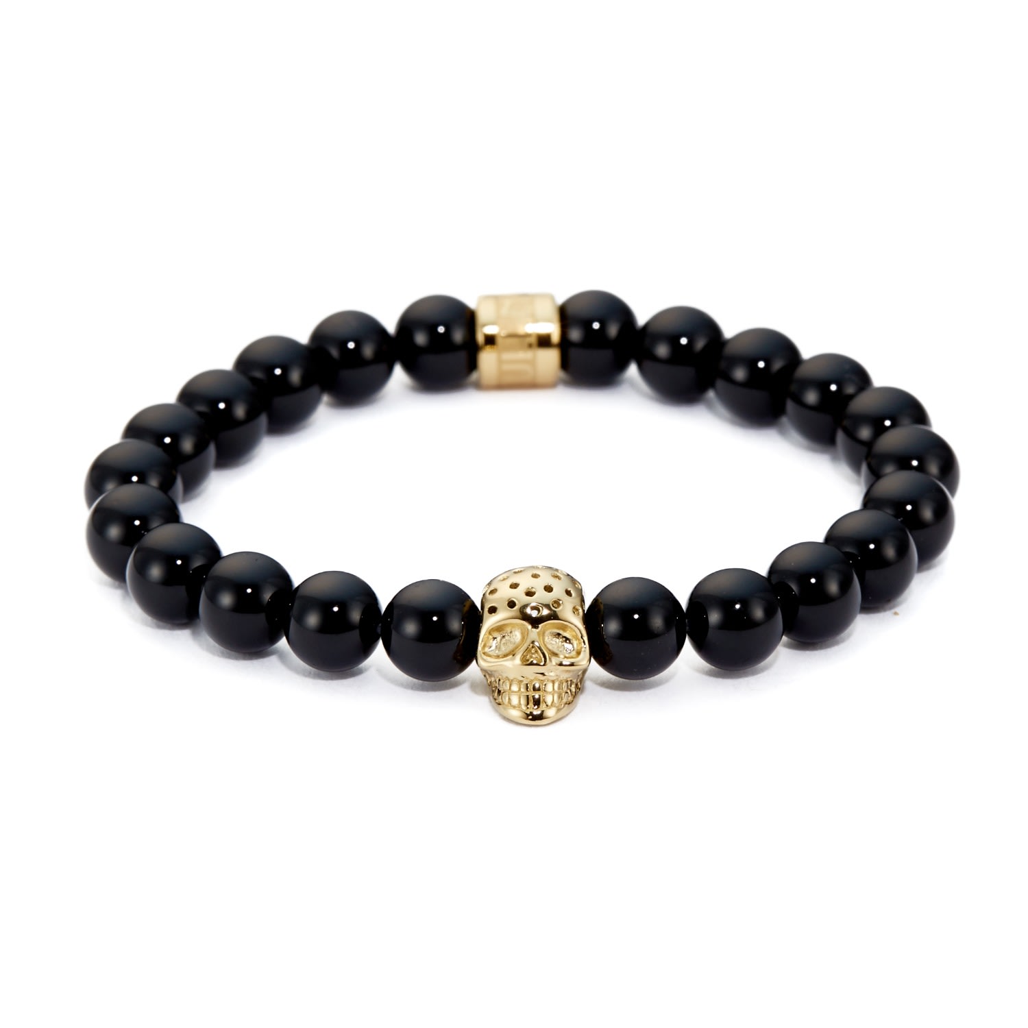 Men’s Black Onyx & Perforated Gold Skull Charm Bracelet Northskull