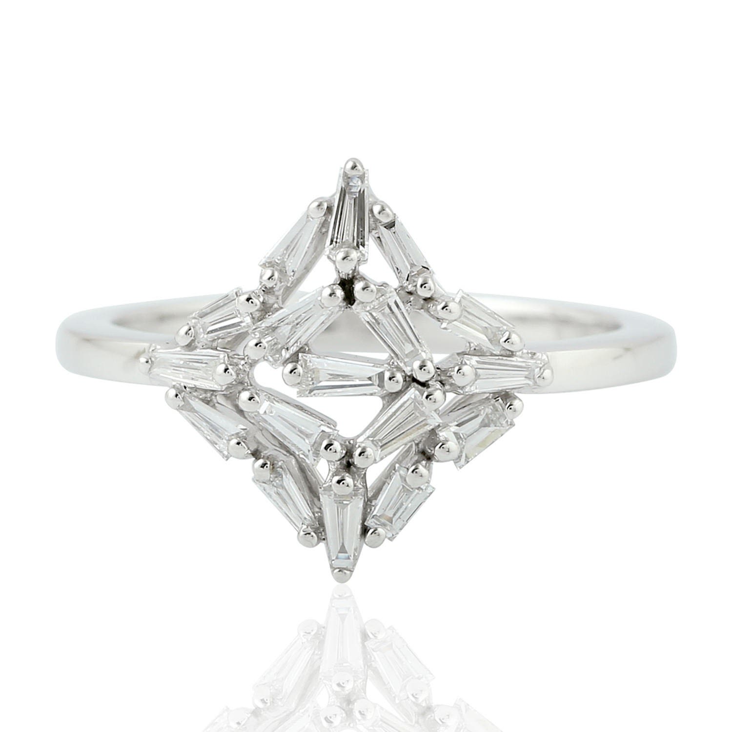 Artisan Women's 18k White Gold Geometric Ring With Baguette Cut Diamond In Silver