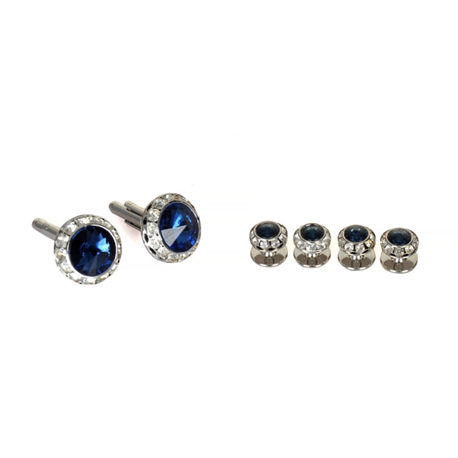 Men's Silver Blue Crystal Cufflinks & Studs Set | David Wej
