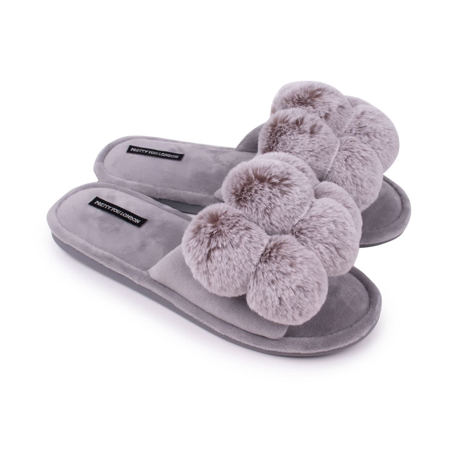 grey pom pom slippers