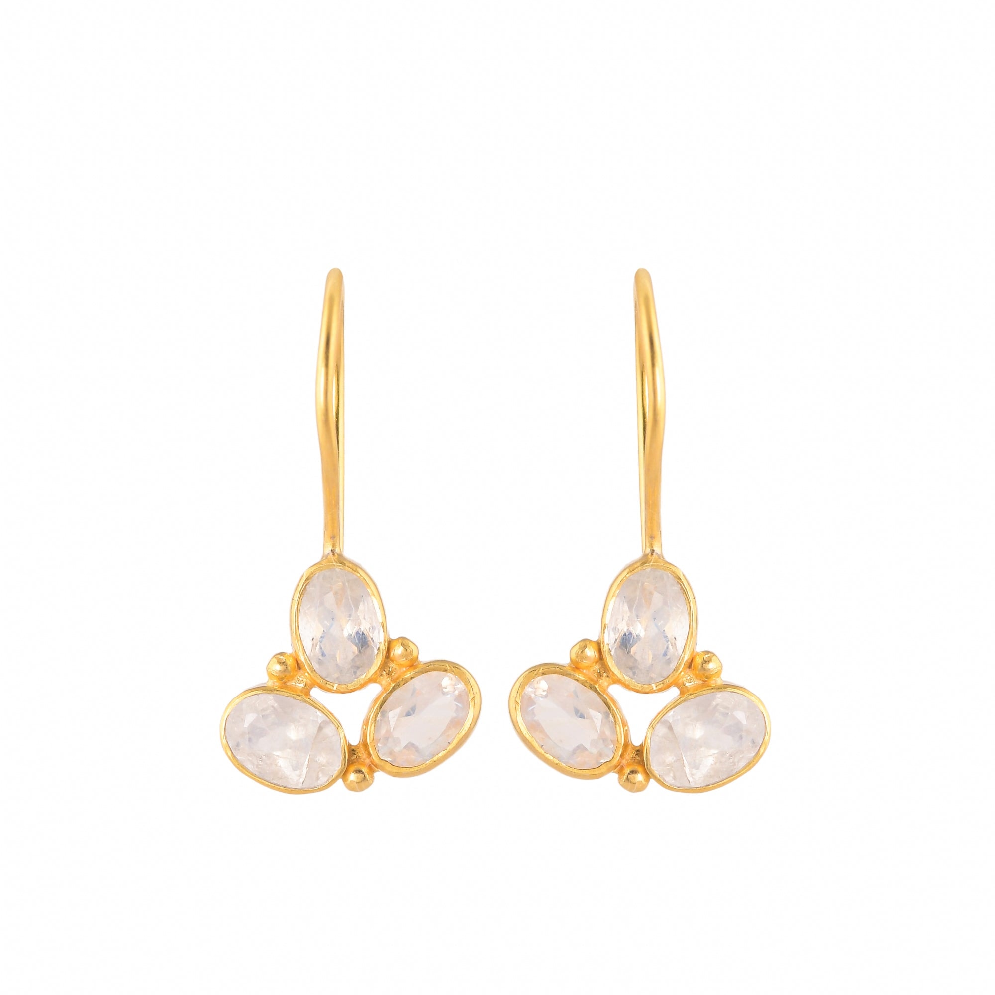 Opium Jewels Women's Gold / White Lotus Earrings - Rainbow Moonstone