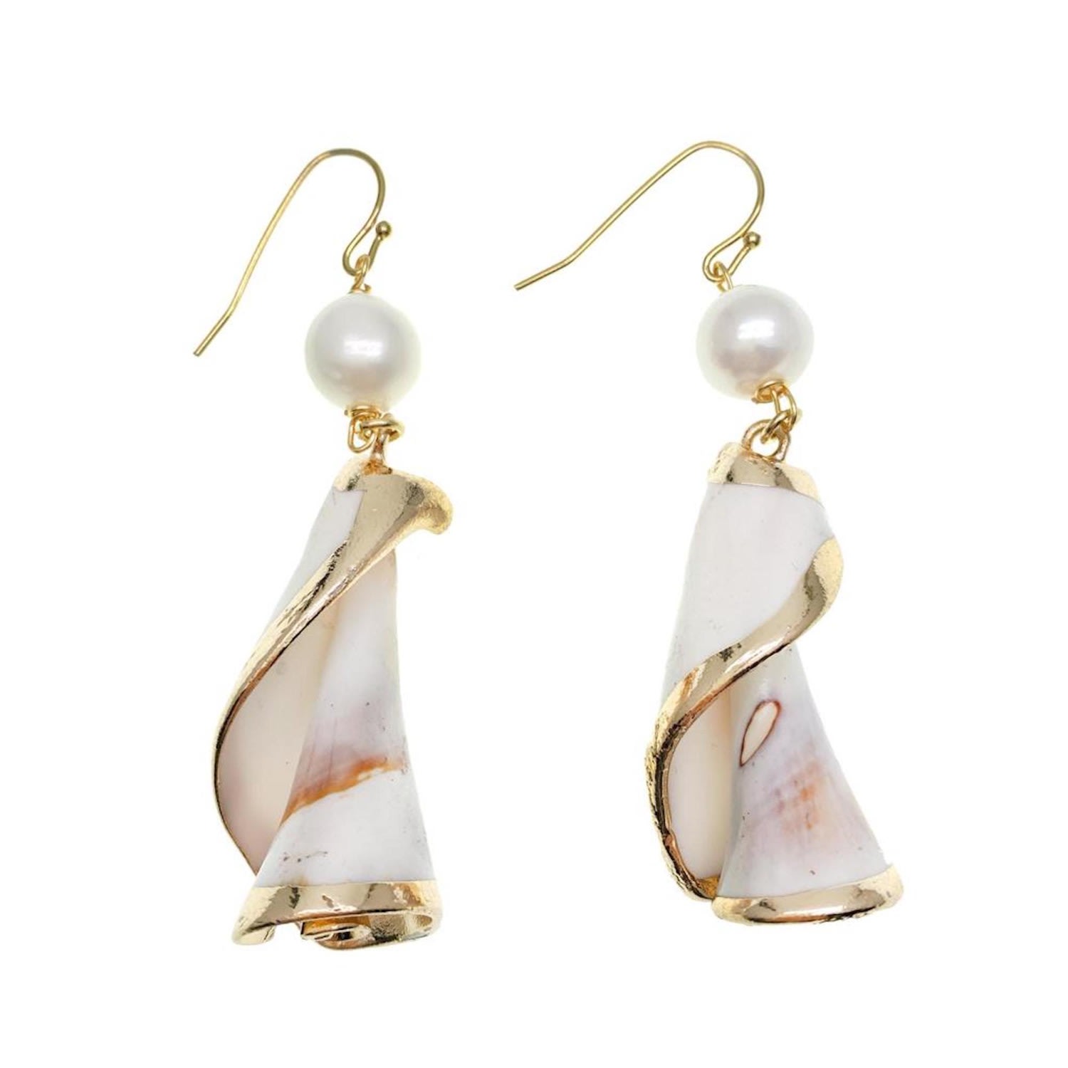 Farra Women's White Shell With Freshwater Pearls Dangle Earrings In White