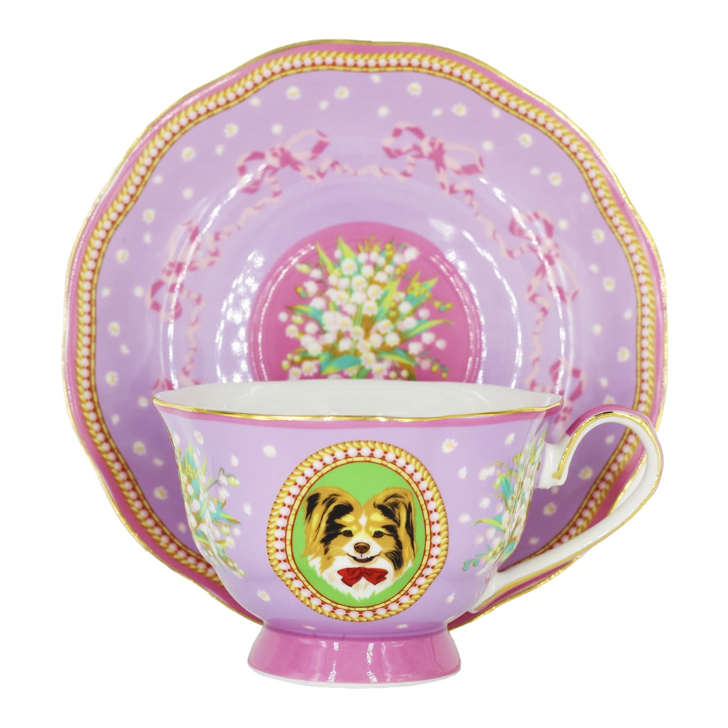 Pink / Purple Caramel Teacup & Saucer Poppy Angeloff