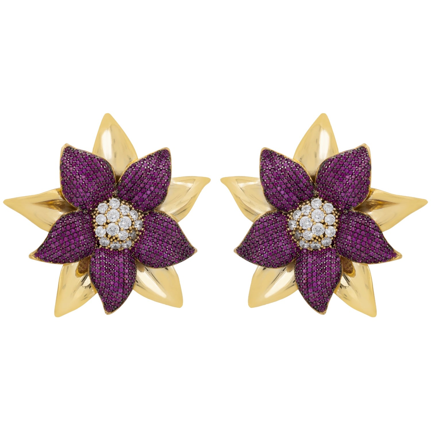 Latelita Women's Gold / Pink / Purple Marguerite Daisy Flower Large Stud Earrings Ruby Gold