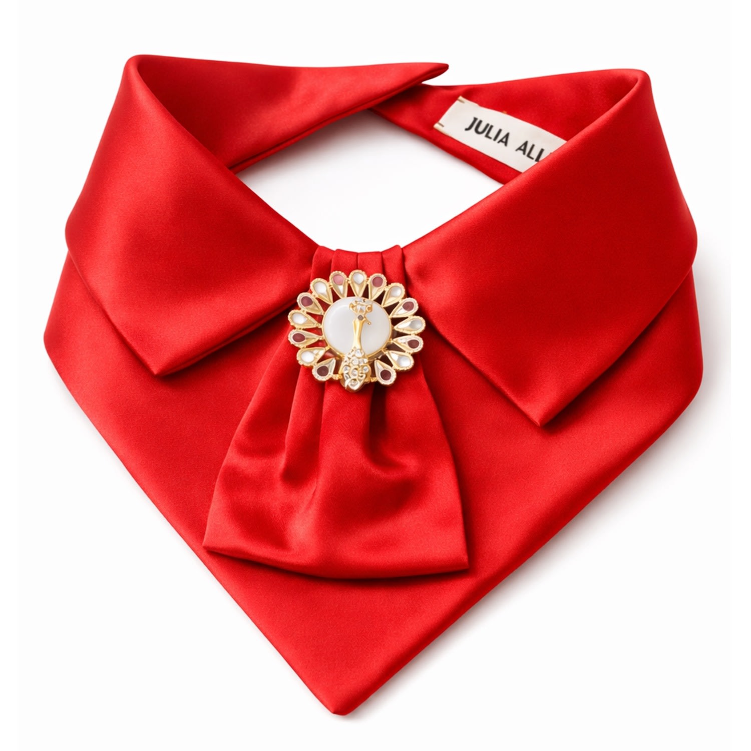 Women's Detachable Satin Jabot Collar With Brooch – Red | Small | Julia Allert