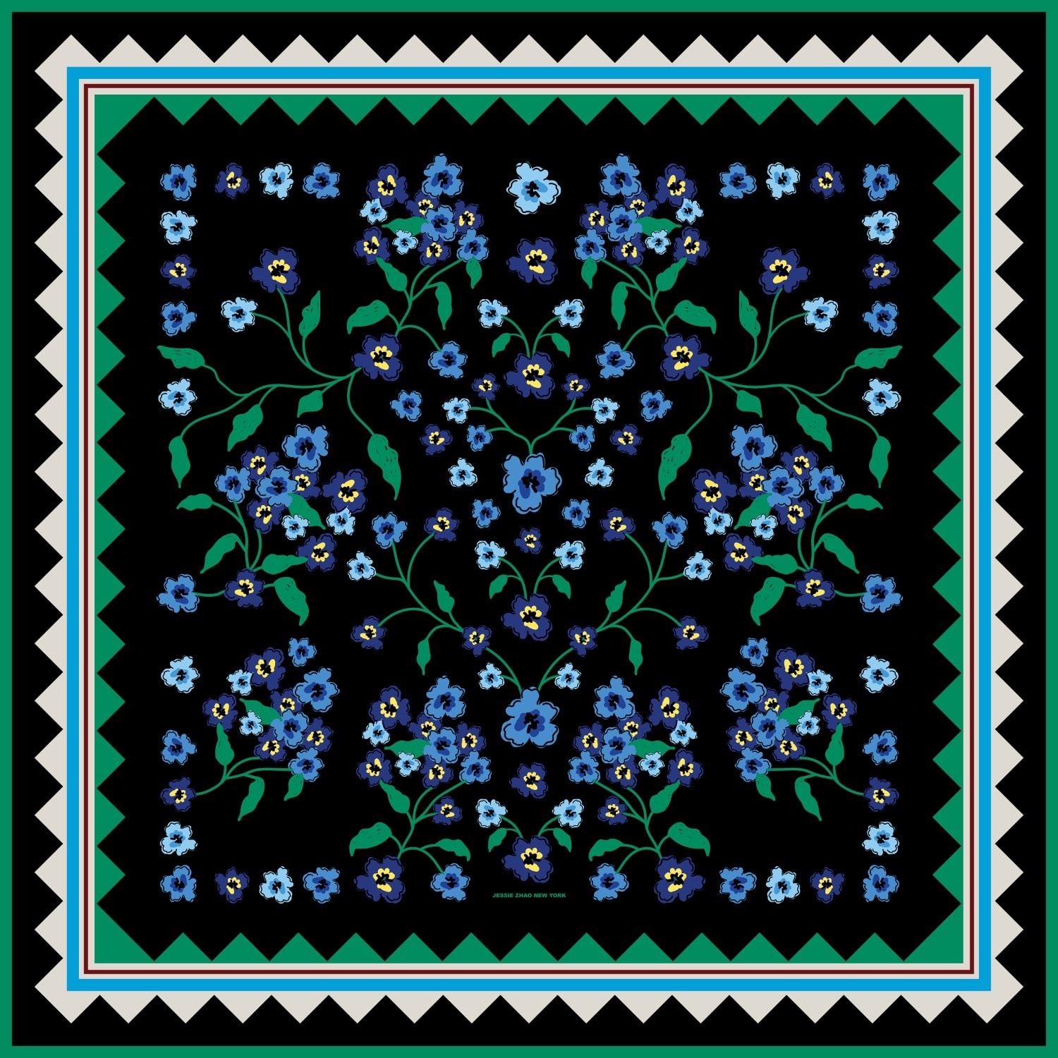 Jessie Zhao New York Garden Nocturne Double Sided Silk Scarf In Multi