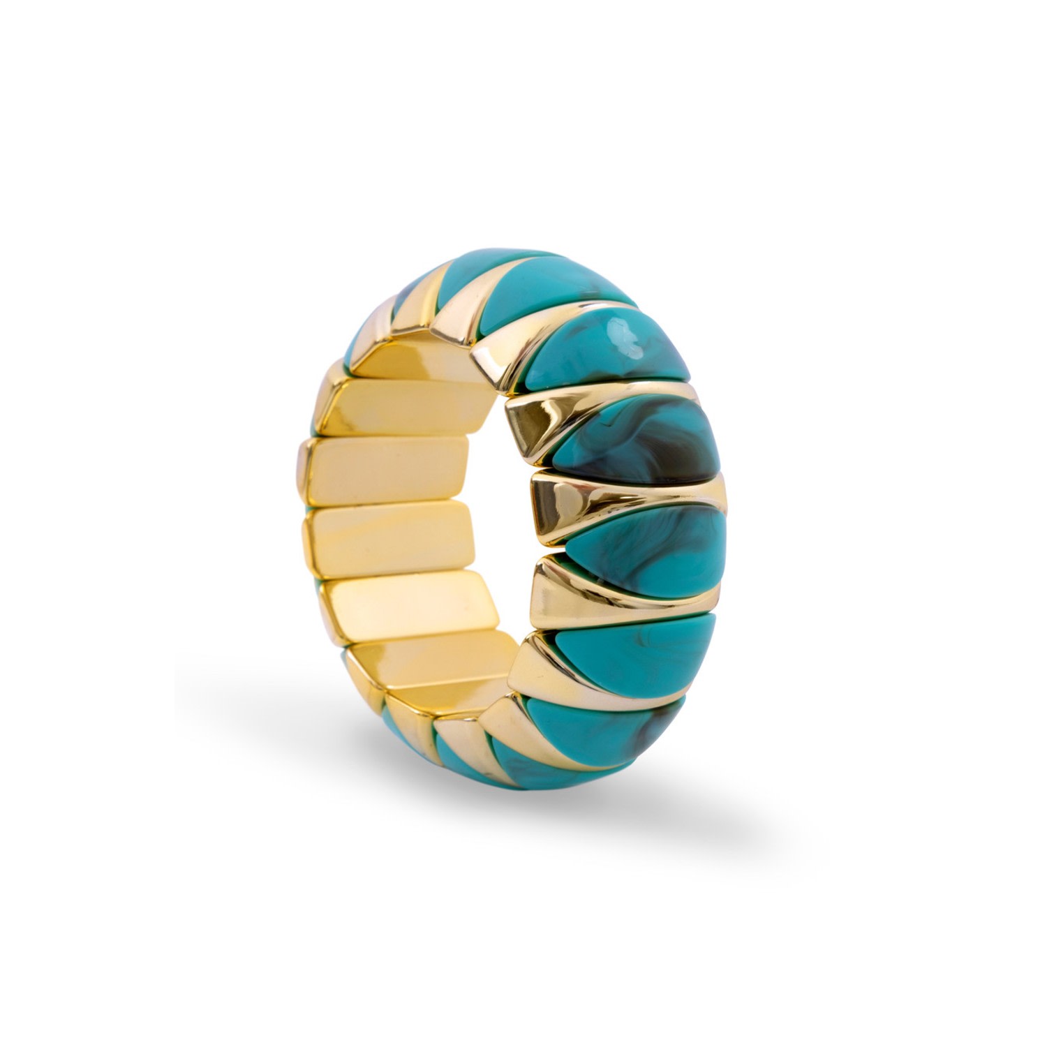 Women's Blue Marbled Segment Stretch Turquoise Bracelet | Saachi
