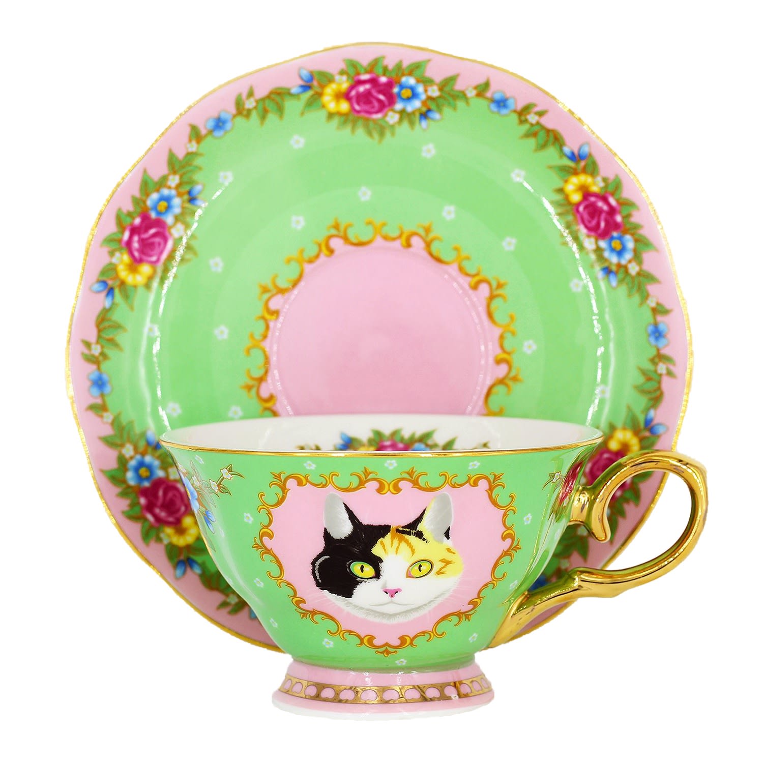 Green Cali Teacup & Saucer Poppy Angeloff