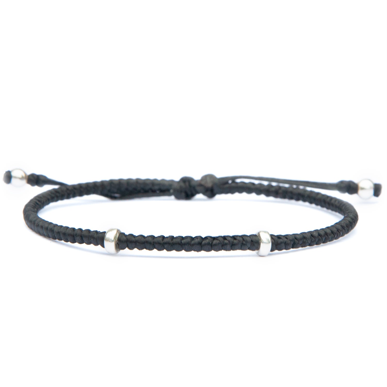 Harbour Uk Bracelets Minimalist Mens Black Rope Bracelet With Sterling Silver - Equilibrium