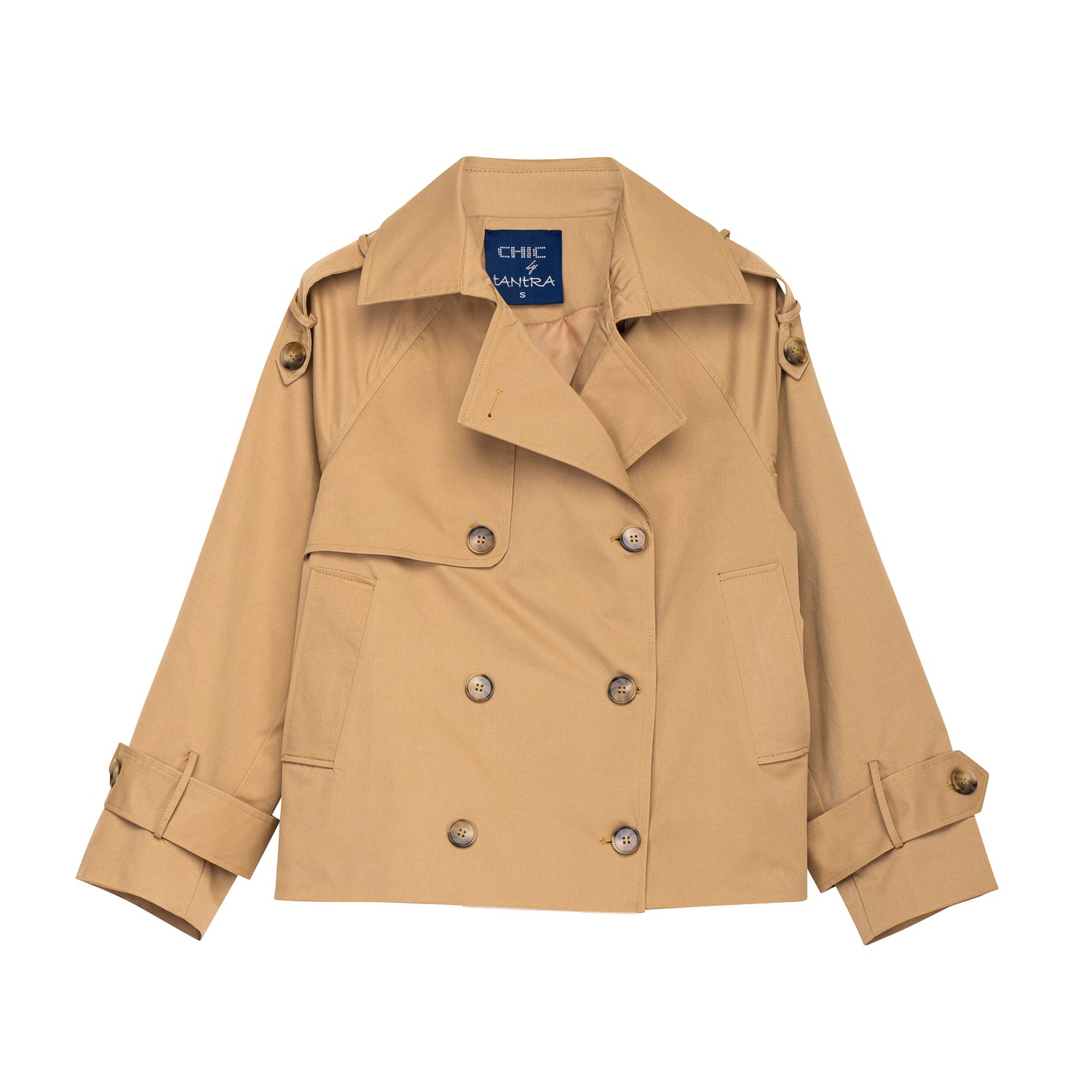 Tantra Spain Sl Women's Neutrals Short Trench Coat Style Double Breasted Jacket Camel In Beige
