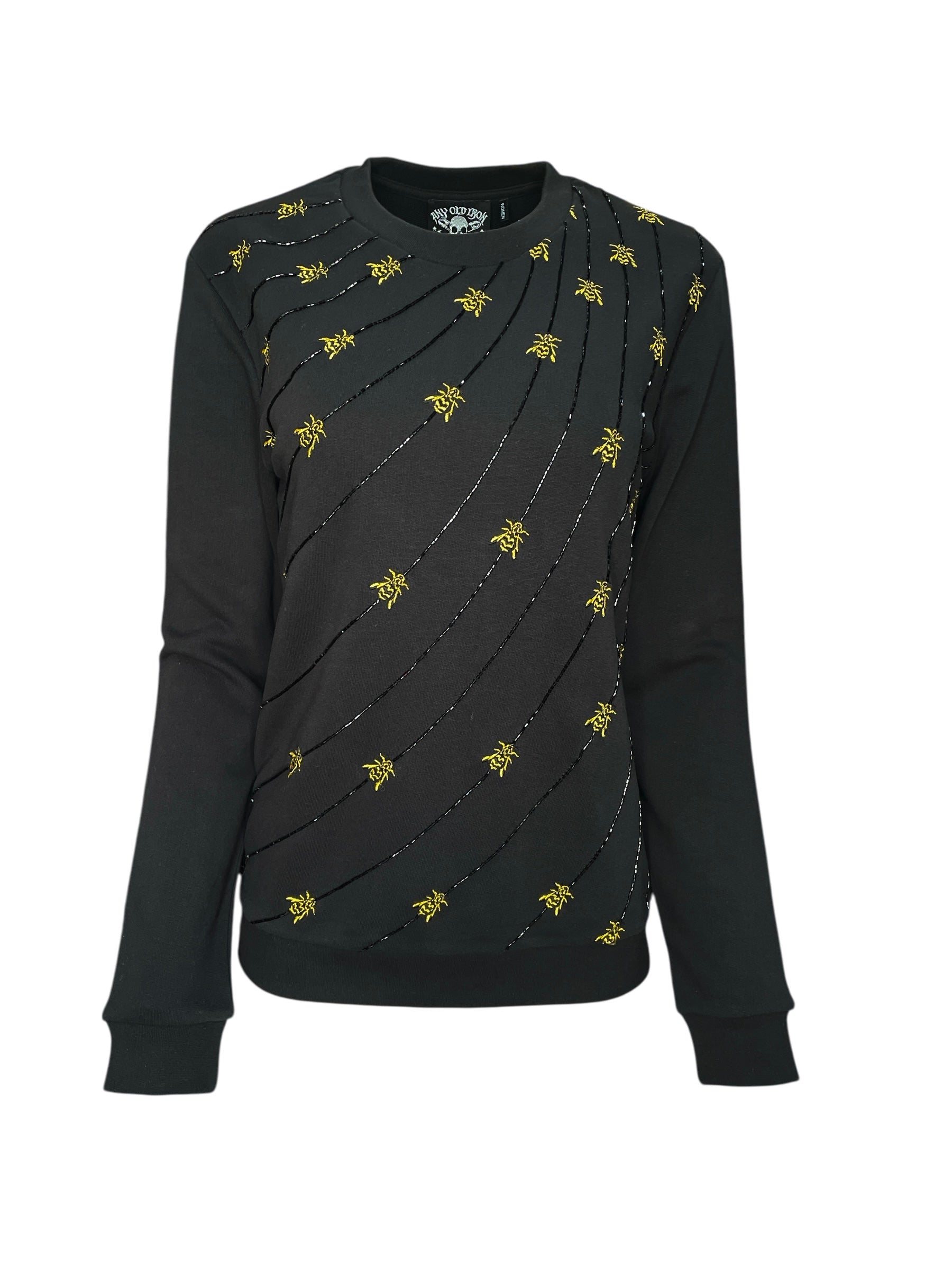 Any Old Iron Women's Gold / Black / Yellow Golden Emrboidered Wasp Beaded Sweatshirt In Black