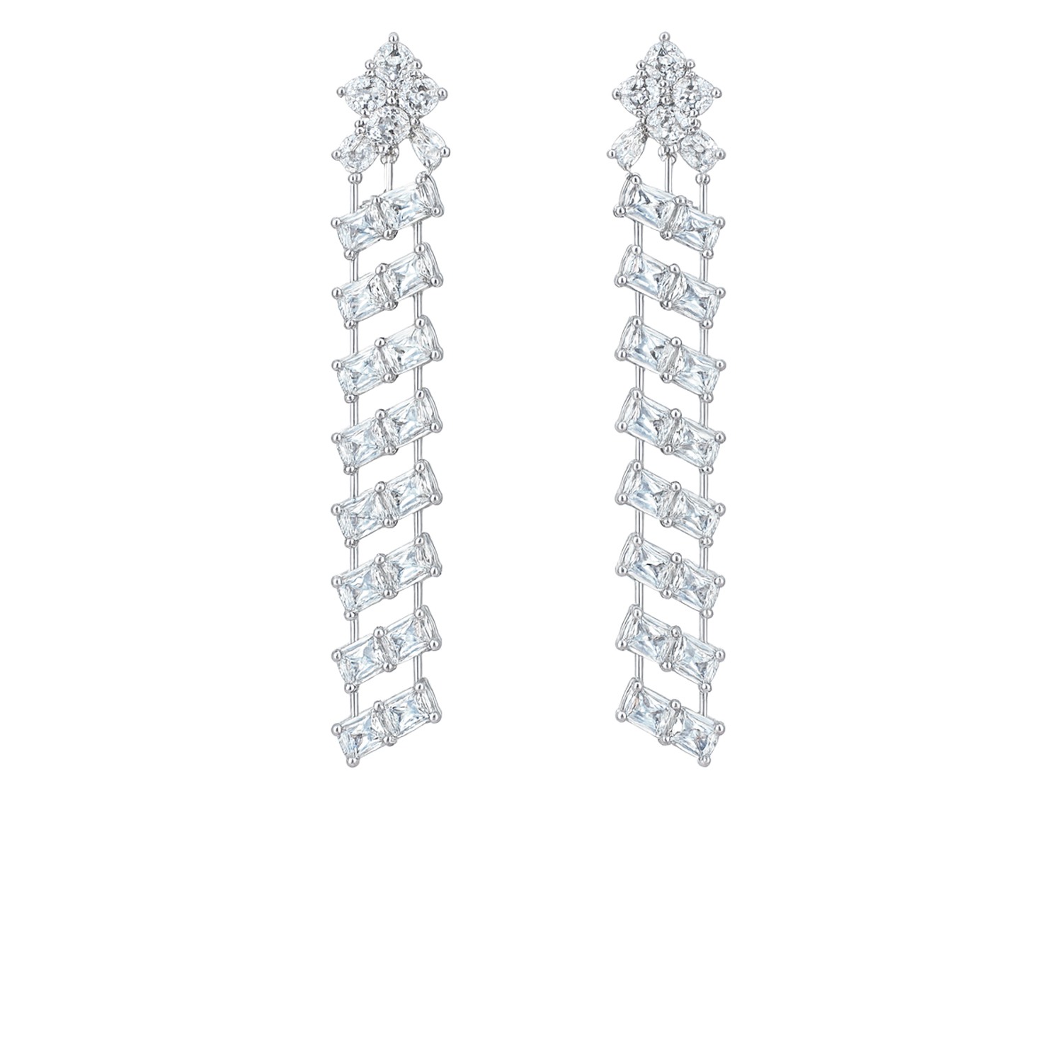 The Gala Women's Silver Cascading Zigzag Earrings In White