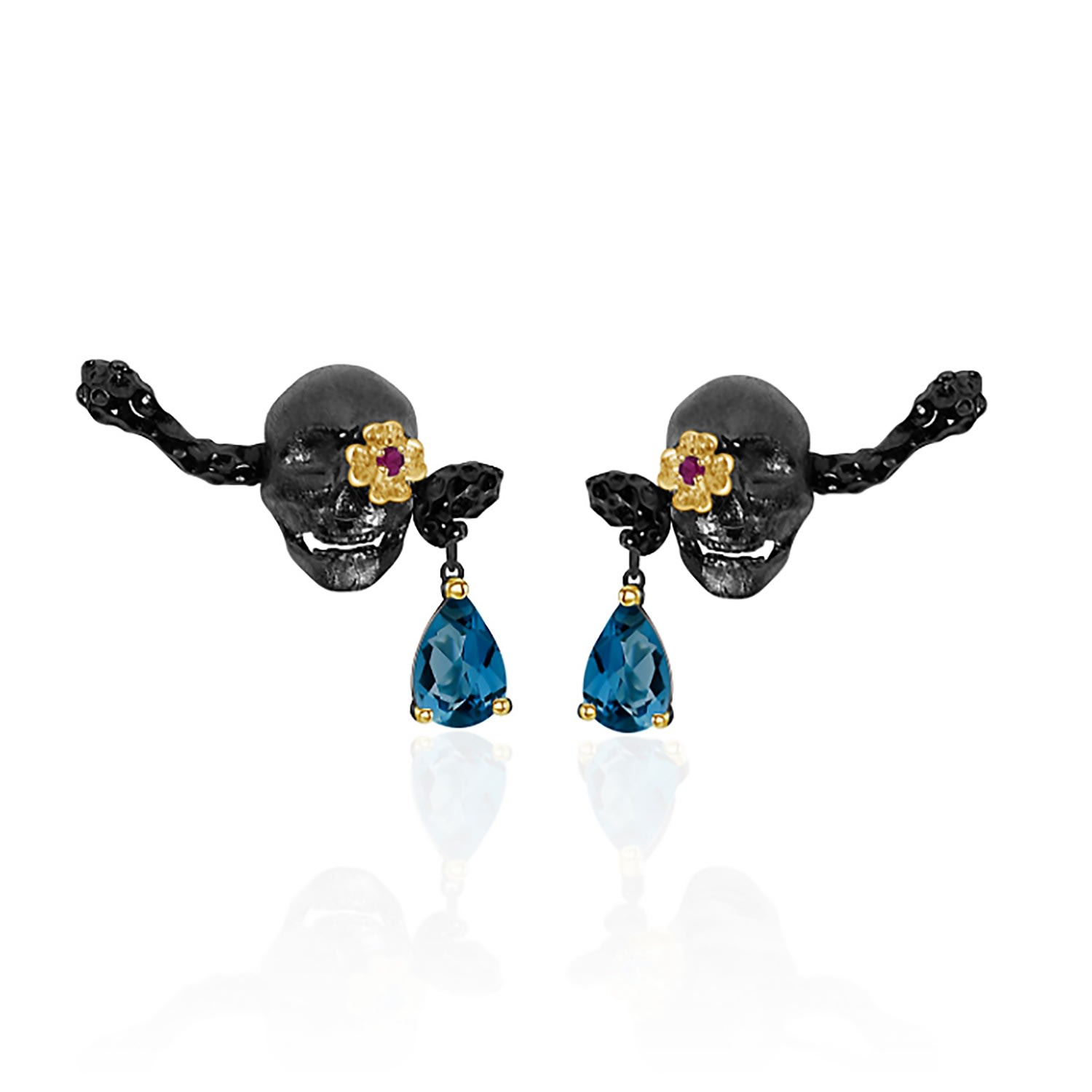 Janus Edinburgh Women's Black Muerto Skull Earring Cuffs In Black