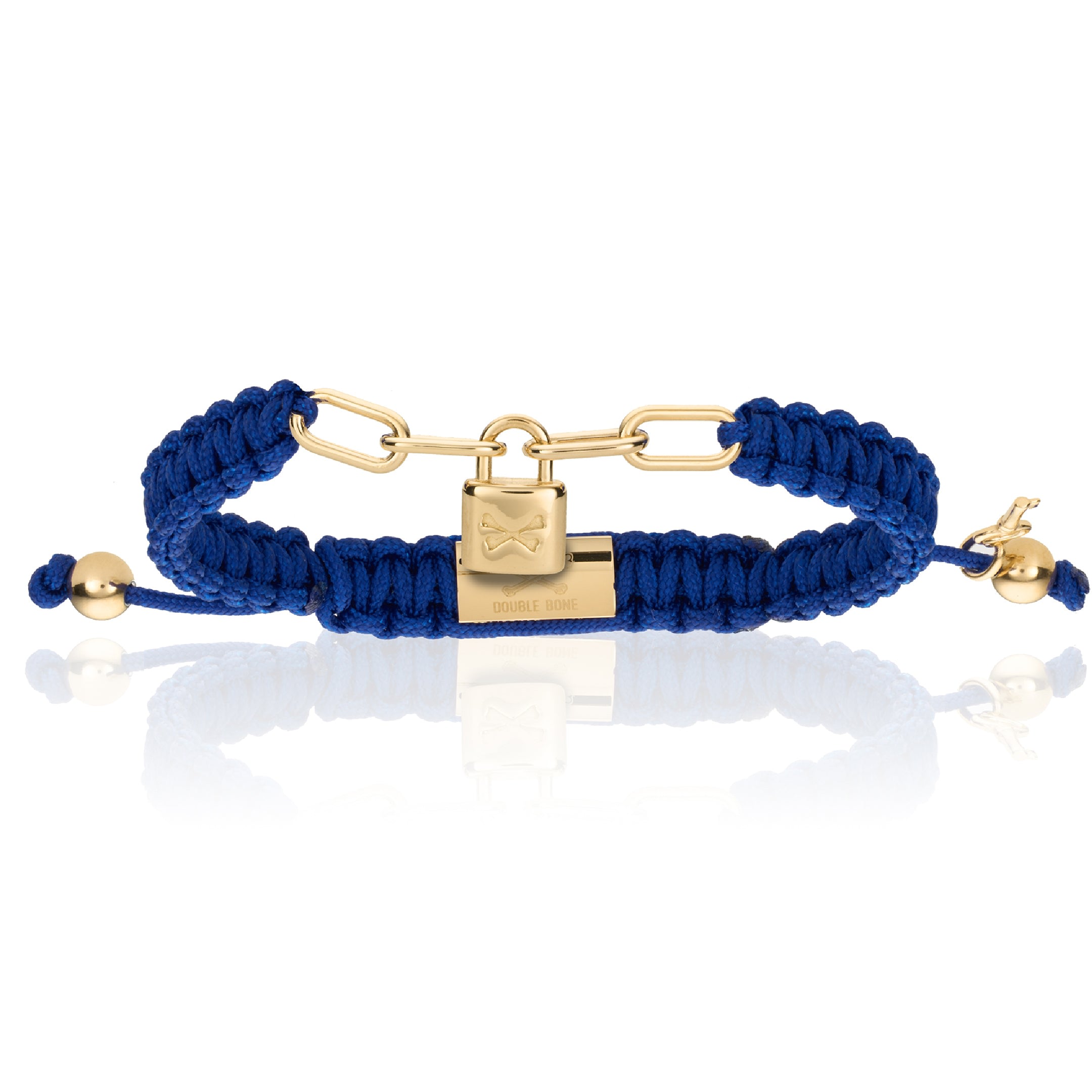 Men’s Yellow Gold Lock With Blue Polyester Bracelet Unisex Double Bone Bracelets