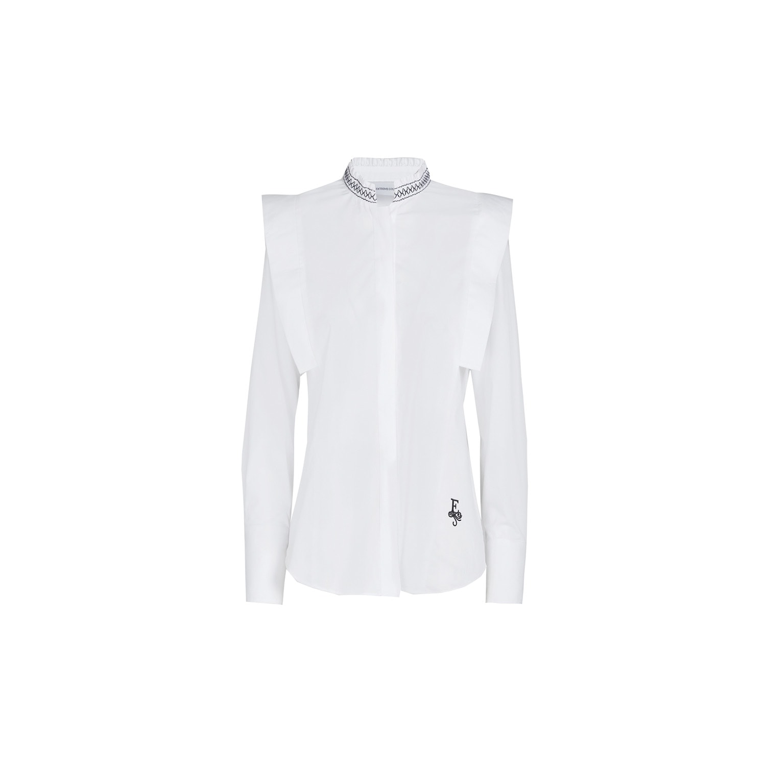 The Extreme Collection Women's Elegant White Pintuck Shirt With Bee Hive Smocked Mao Collar Detail In White