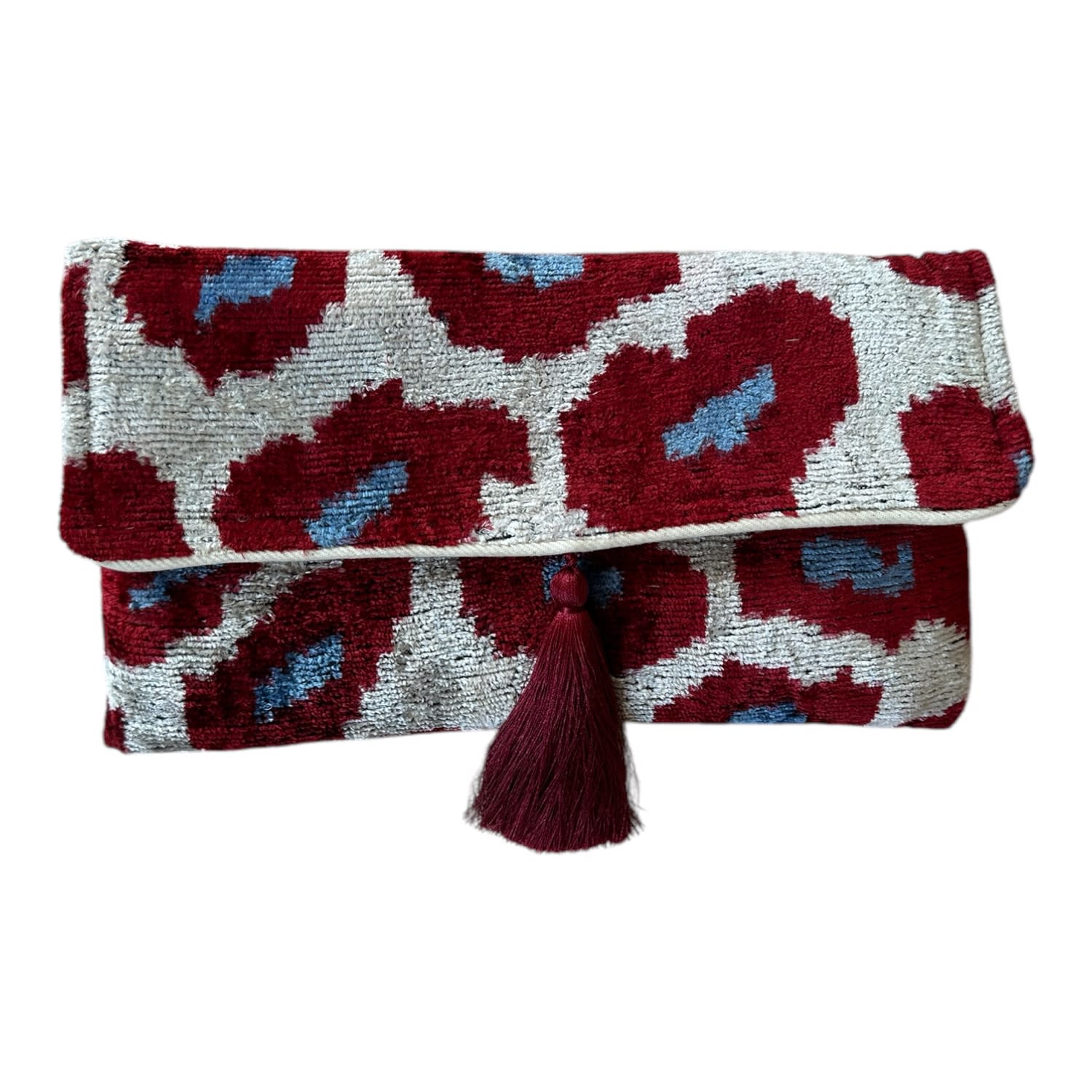 Punica Women's Blue Red Leopard  Velvet Ikat Clutch