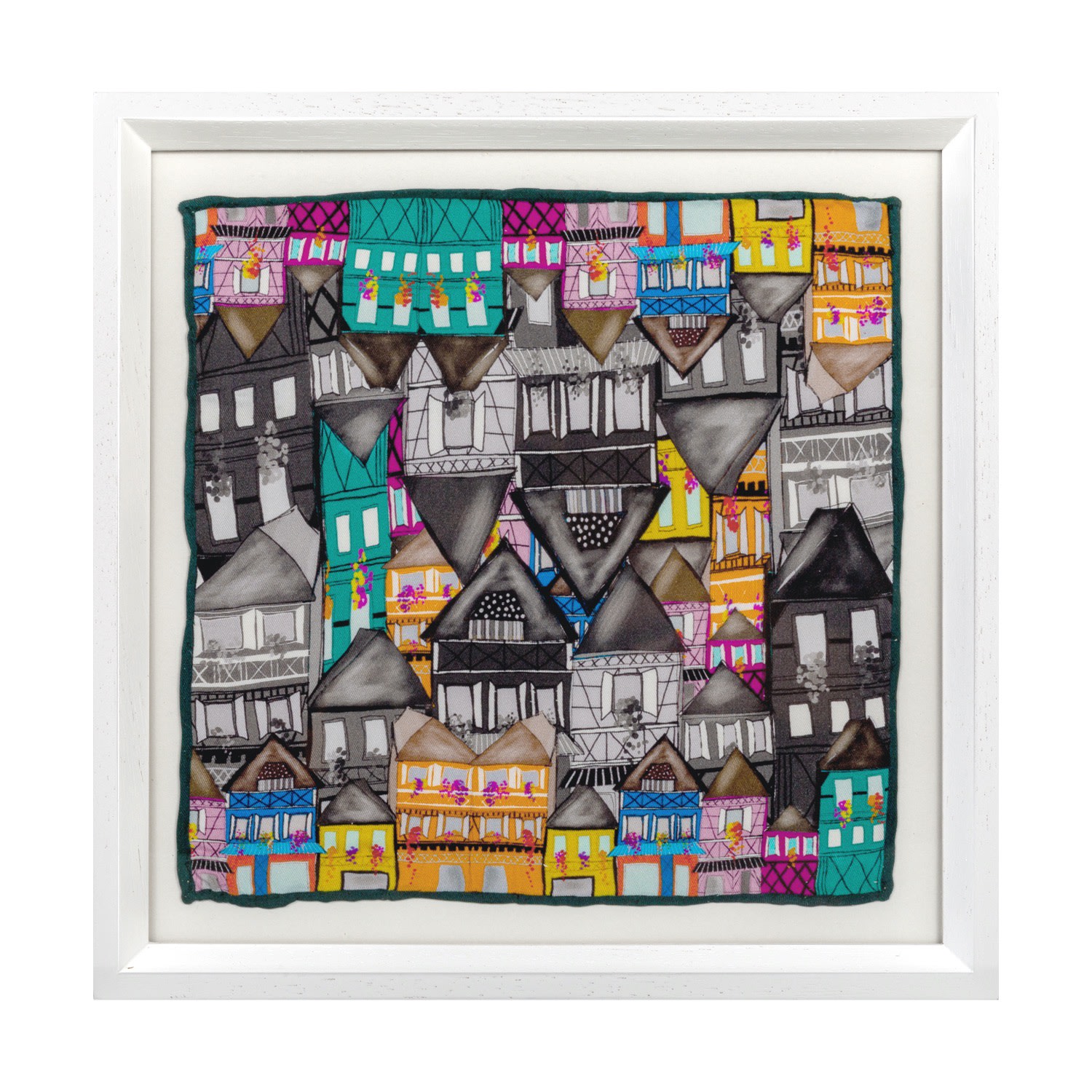 Framed Silk Art French Alsace Houses One Size Un Poco