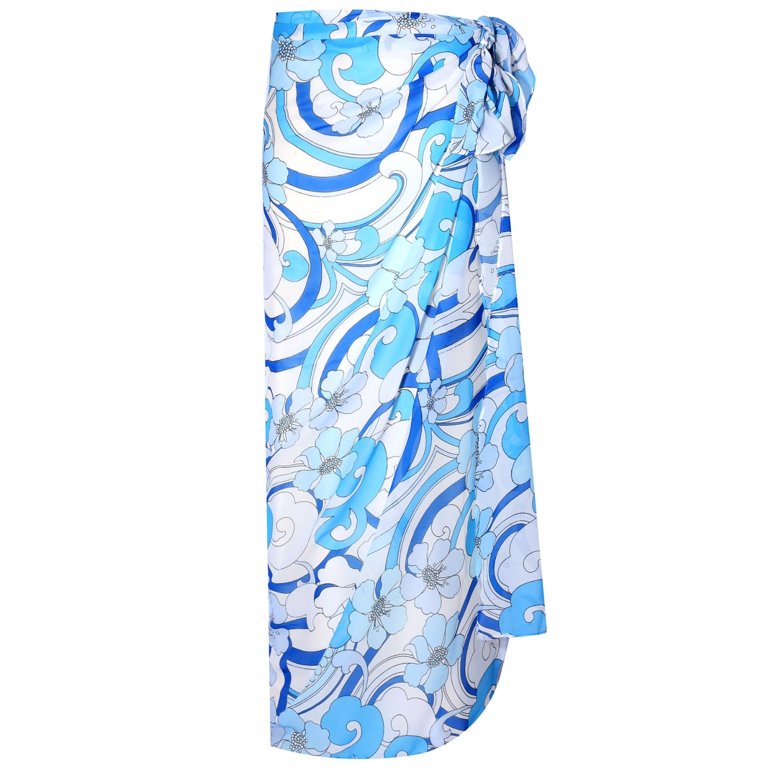 Women’s Azul Floral-Wave Pattern Chiffon Pareo & Scarf In Blue One Size Peraluna