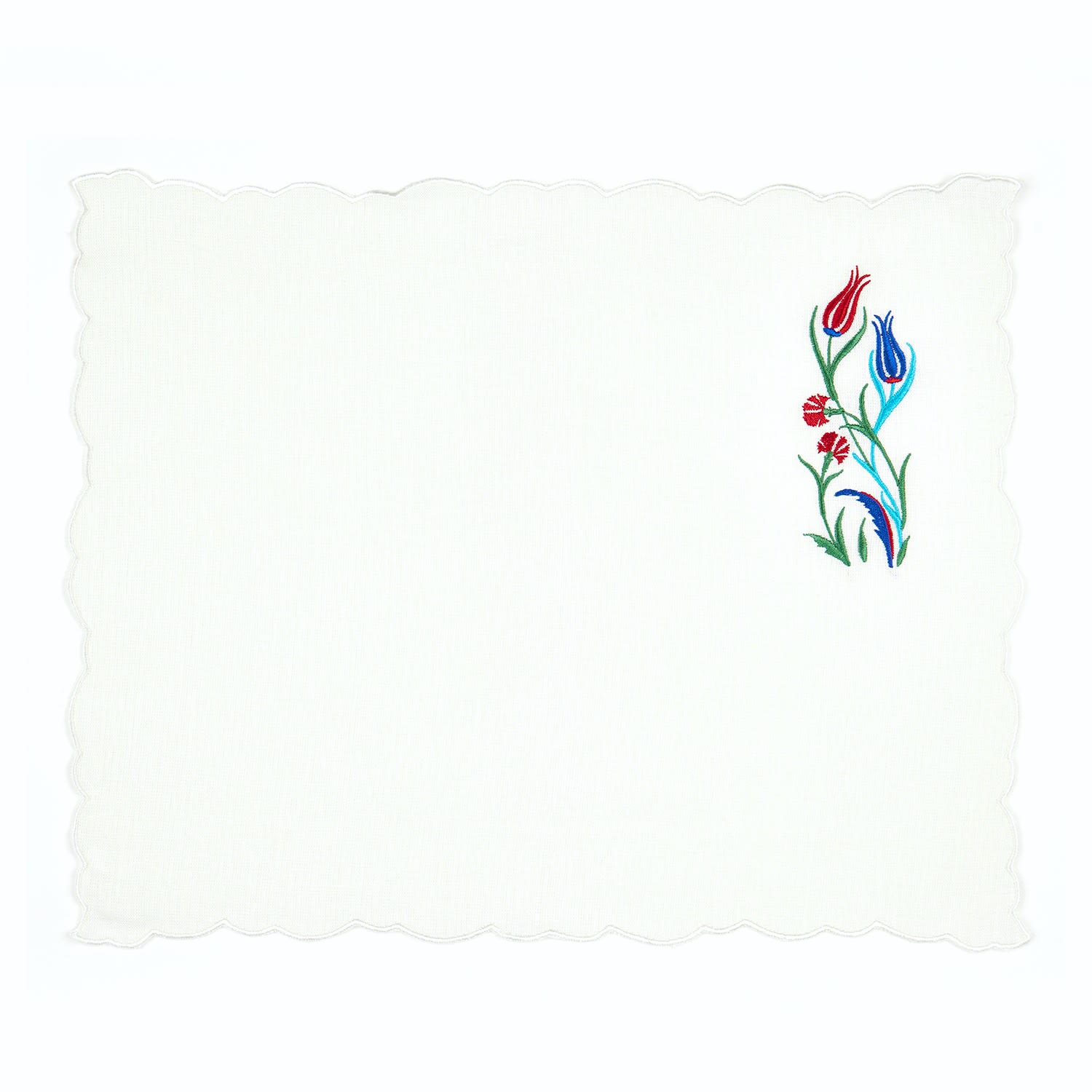 Km Home Collection Red Tulip Embroidery Linen Placemat Set Of 2 In Multi