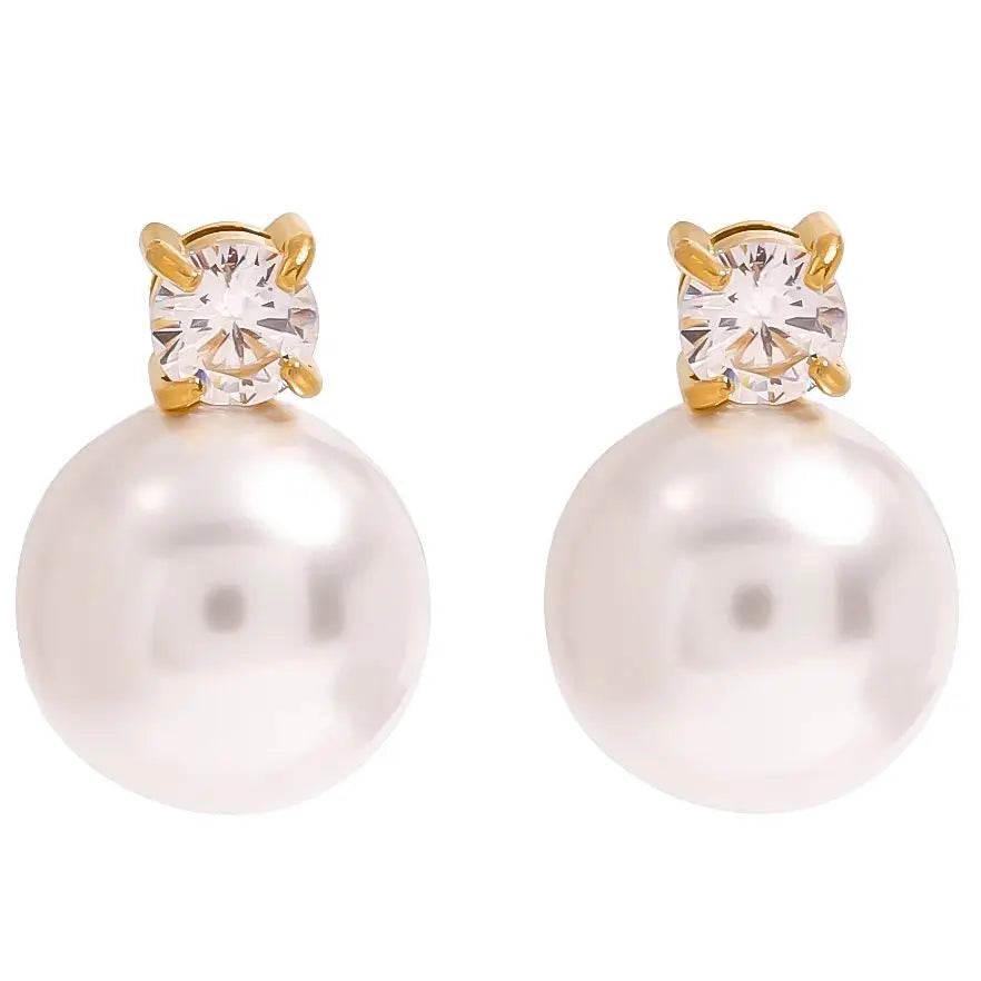 Nazzar Women's Gold / White Pearl Cz Stud Earrings